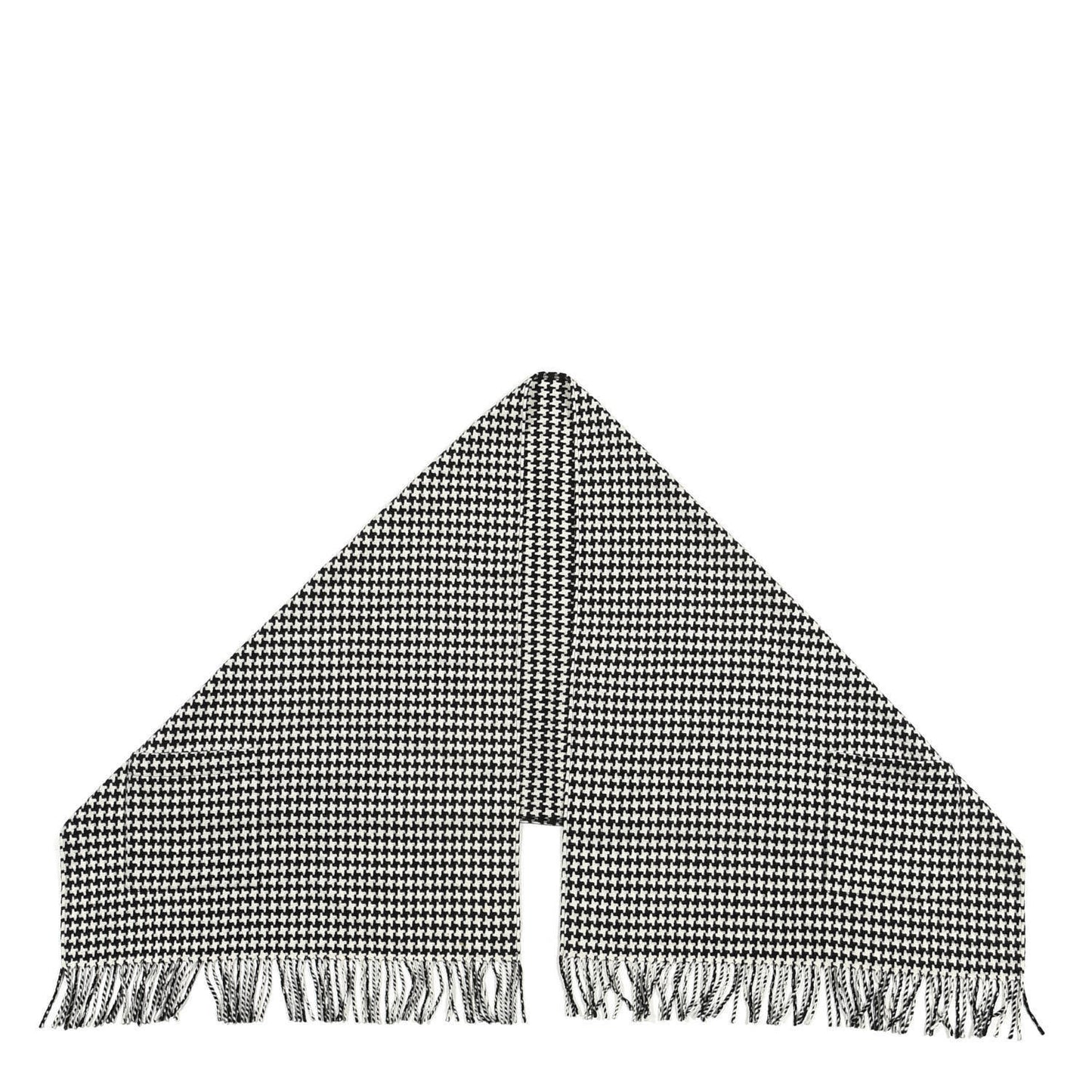 Cashmere Wool Houndstooth Fringe Cape Scarf Black White
