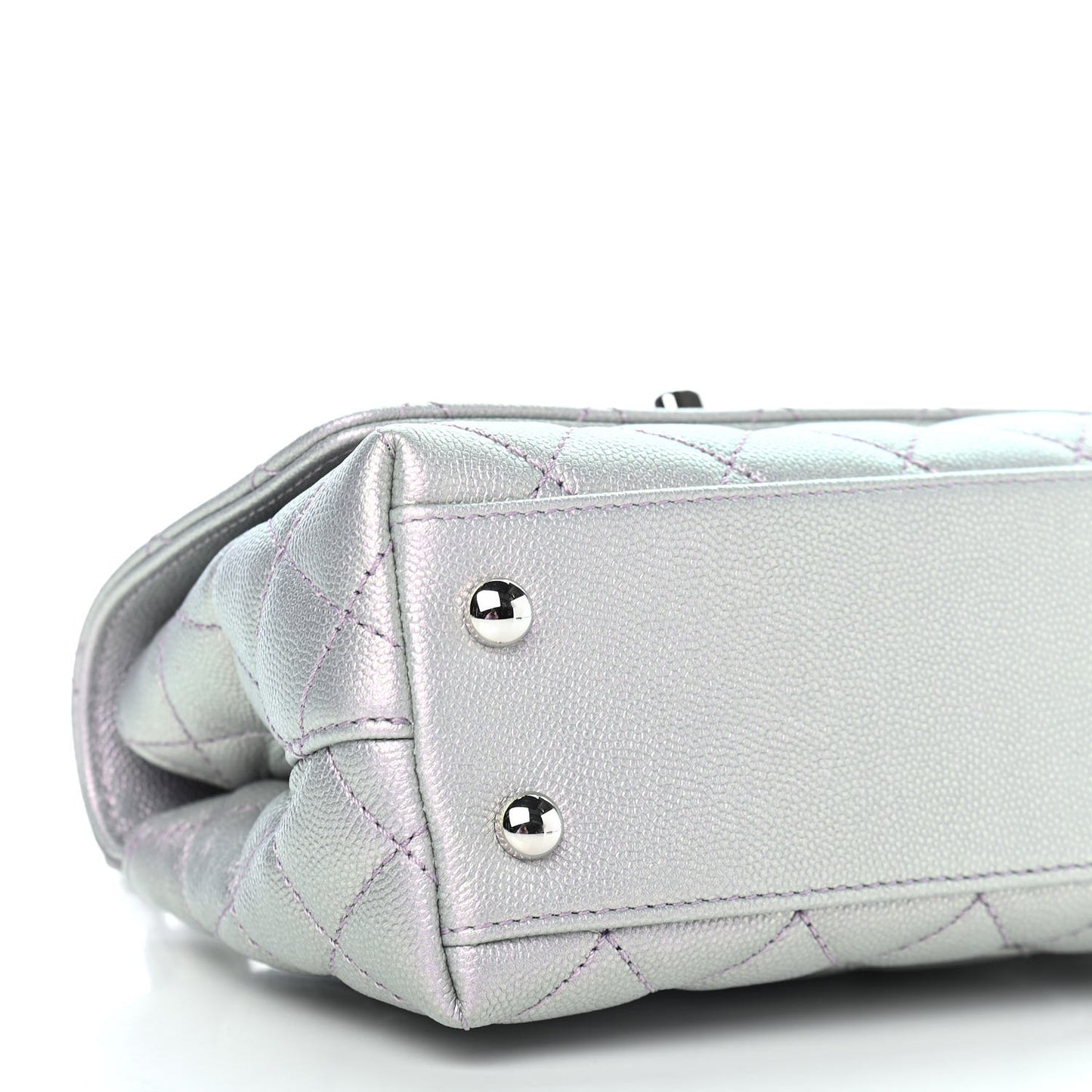 Iridescent Caviar Quilted Extra Mini Coco Handle Flap Purple