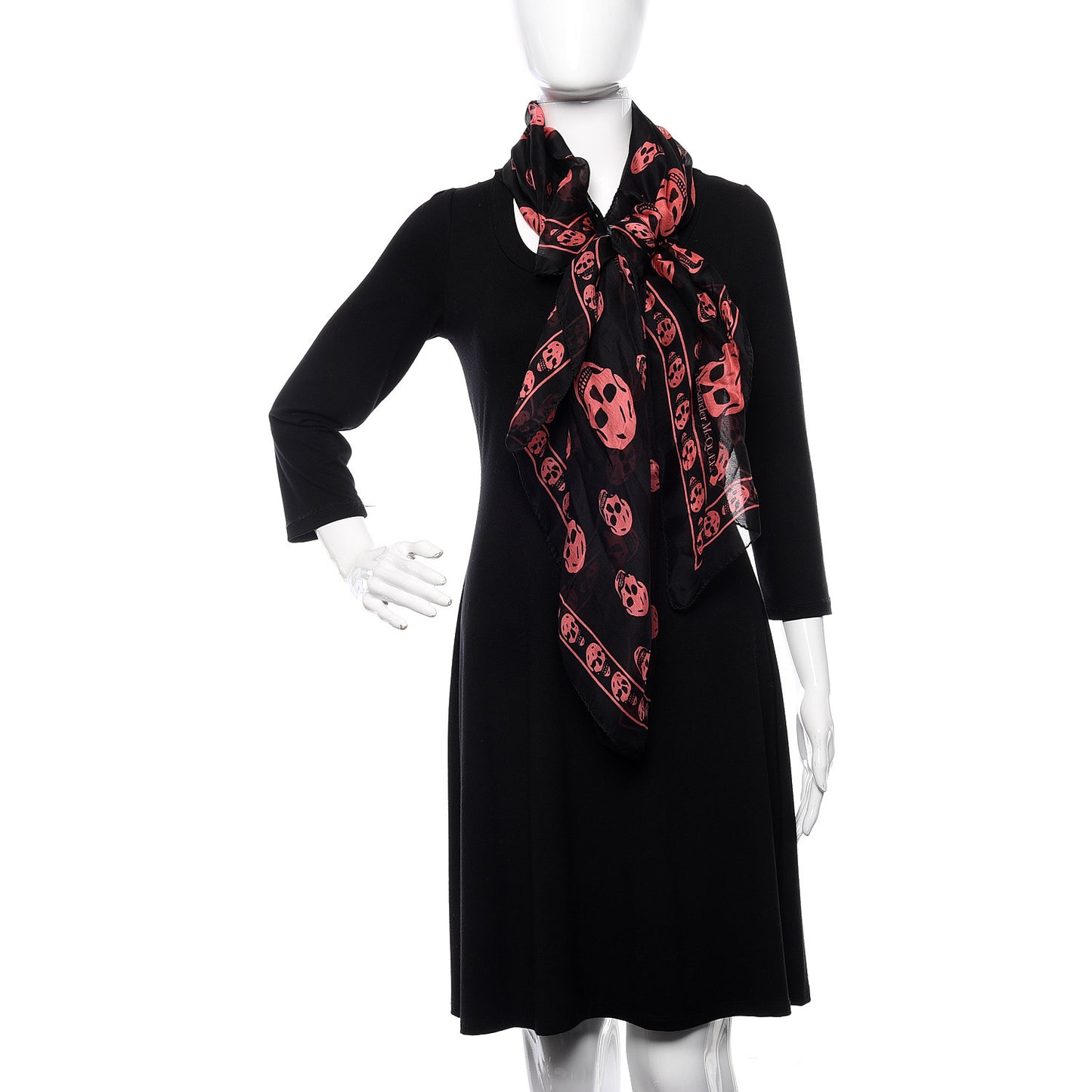 Silk Chiffon Skull Scarf Black Pink