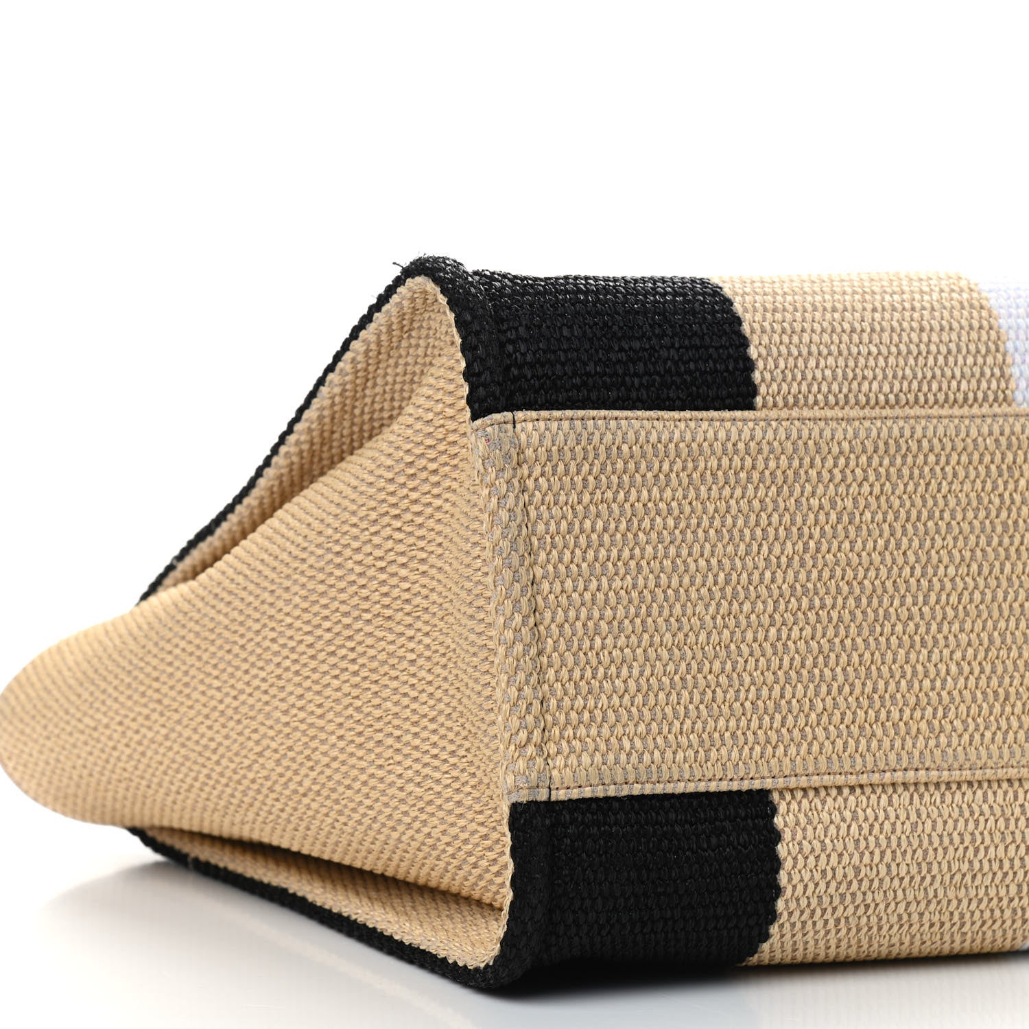 Chanel Straw Raffia Calfskin Striped Large Deauville Tote Black Beige Ivory 8 of 9