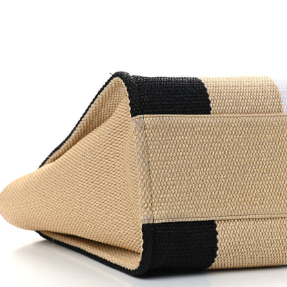 Chanel Straw Raffia Calfskin Striped Large Deauville Tote Black Beige Ivory 8 of 9