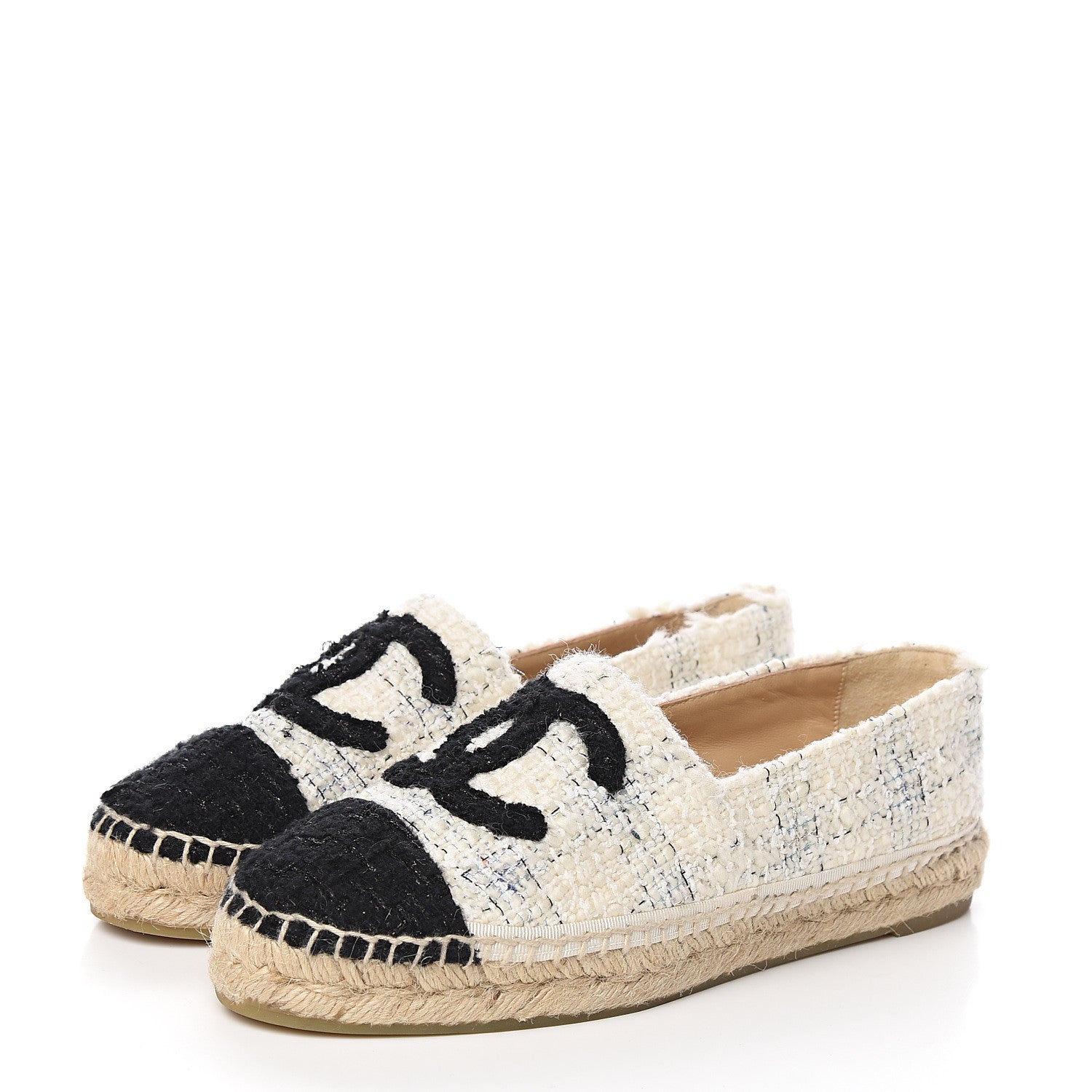 Chanel Tweed CC Espadrilles 38 Ecru White Blue Black 3 of 11