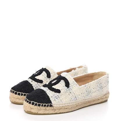 Chanel Tweed CC Espadrilles 38 Ecru White Blue Black 3 of 11