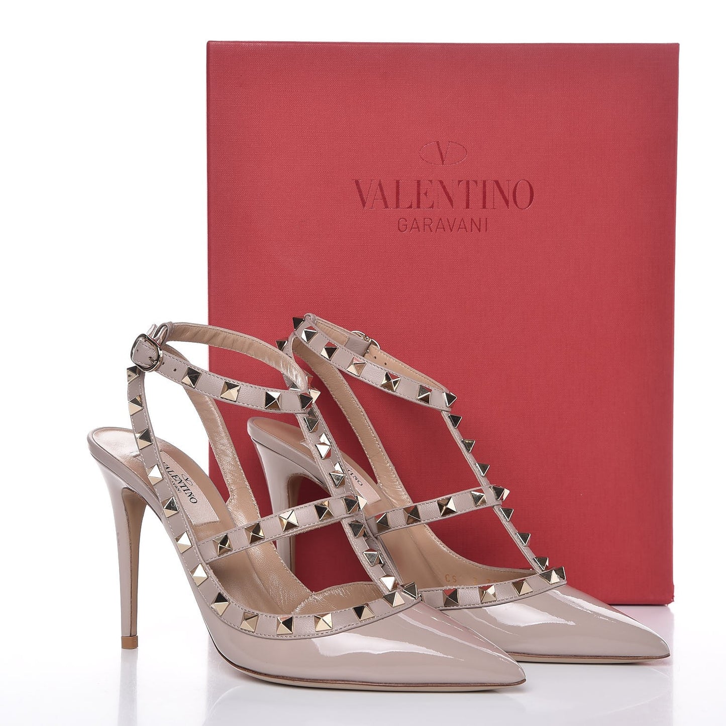 Patent Nappa Rockstud Ankle Strap 100mm Pumps 37 Poudre