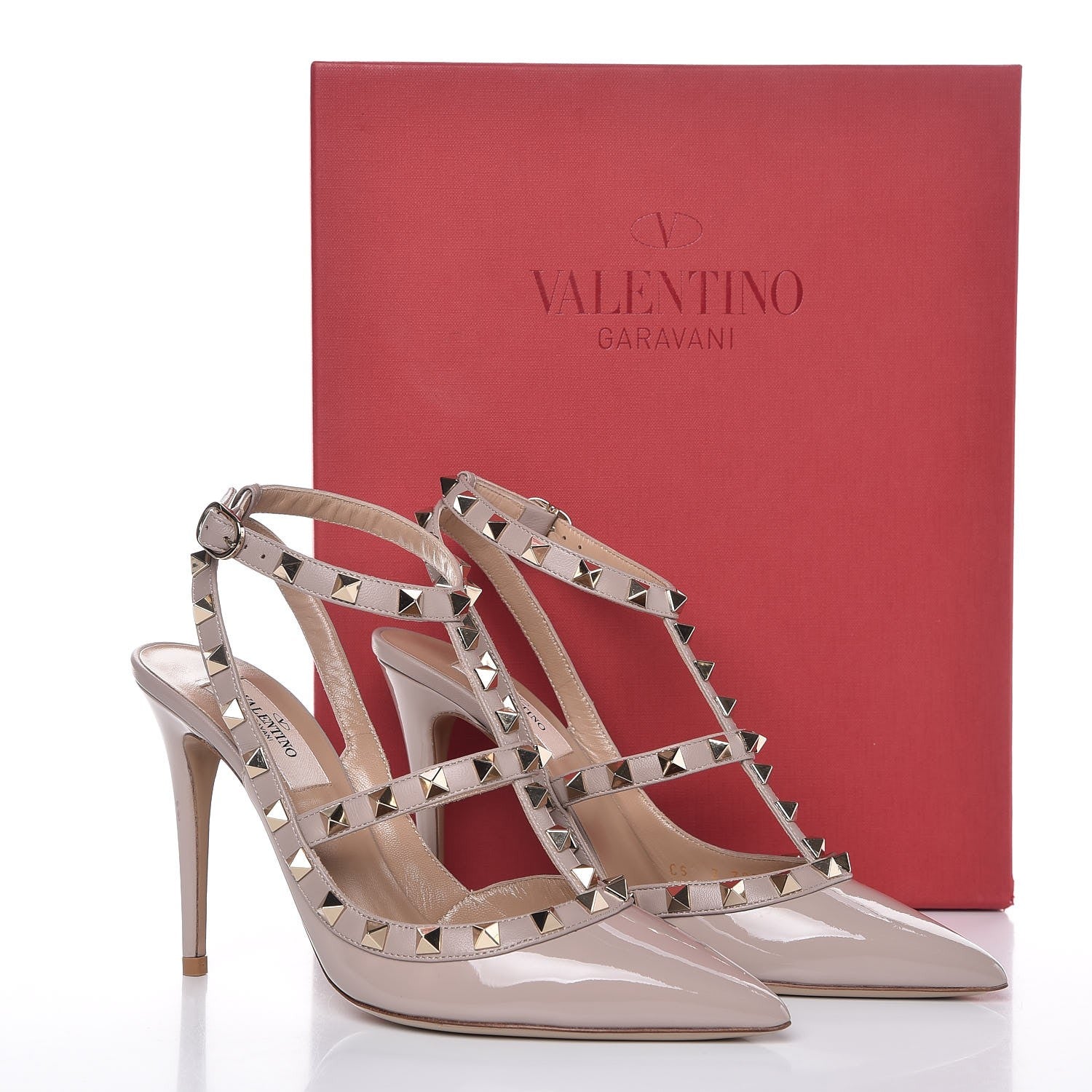 Valentino Garavani Patent Nappa Rockstud Ankle Strap 100mm Pumps 37 Poudre 9 of 9