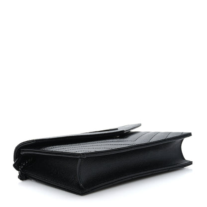 Saint Laurent Grain De Poudre Matelasse Chevron Monogram Monochrome Envelope Chain Wallet Black 4 of 11