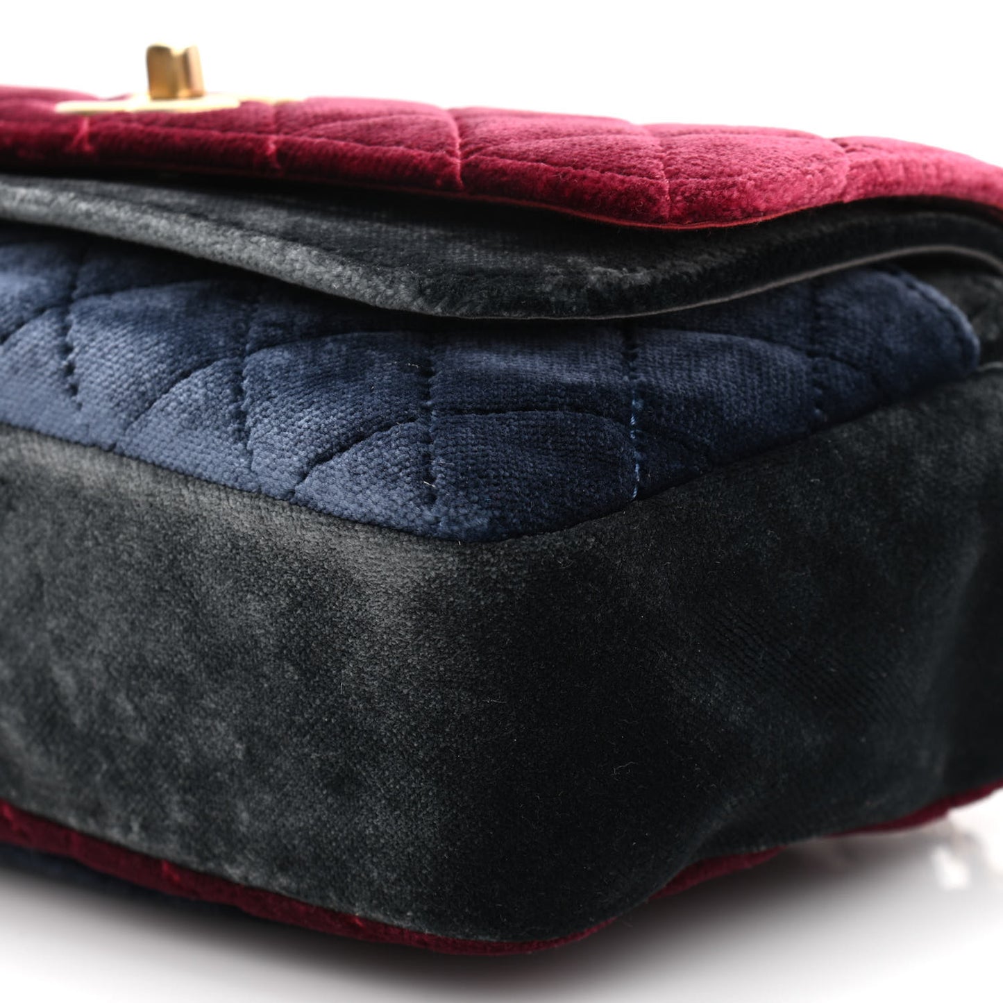 Velvet Quilted Medium Camellia Flap Black Red Blue