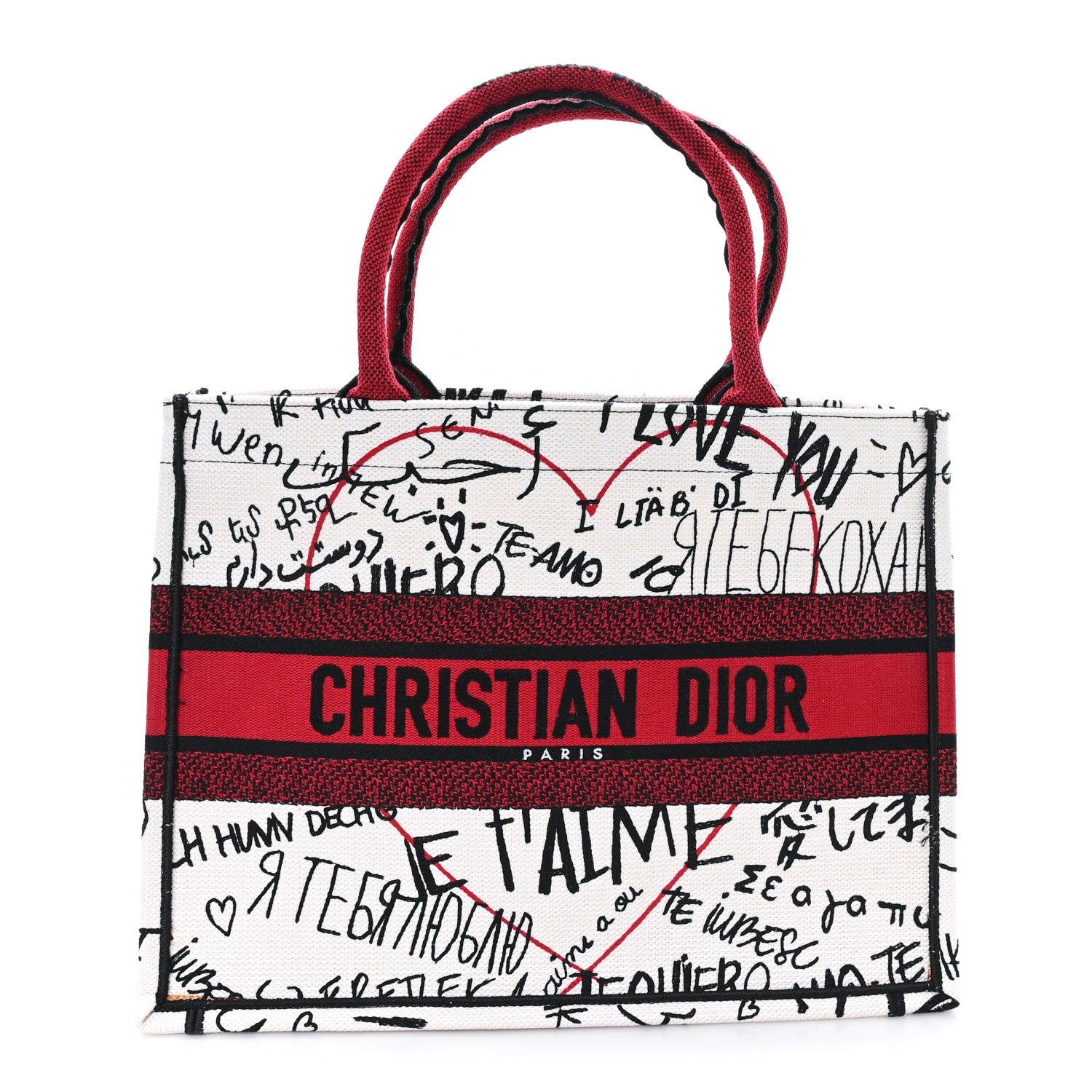 Christian Dior Canvas Embroidered Medium Dioramour Graffiti Book Tote Latte Multicolor 1 of 11