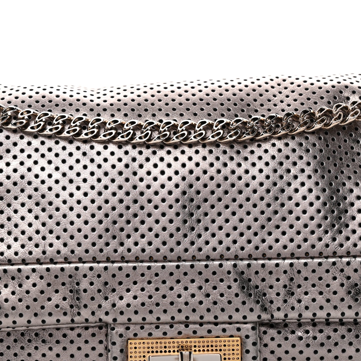 Metallic Crackled Calfskin Perforated Drill Flap Bronze