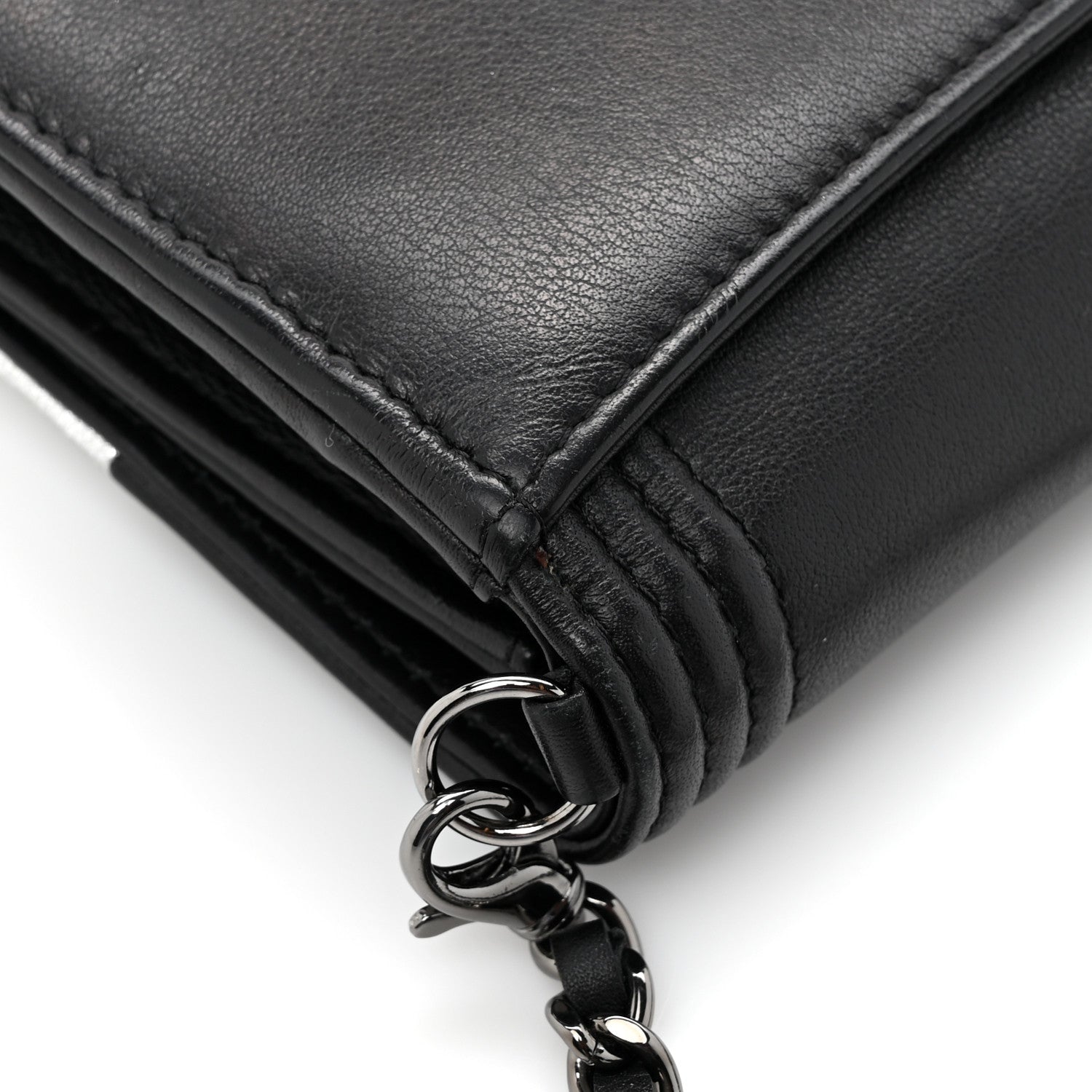 Chanel Metallic Goatskin Boy Wallet On Removable Chain WOC Black Silver 17 of 19