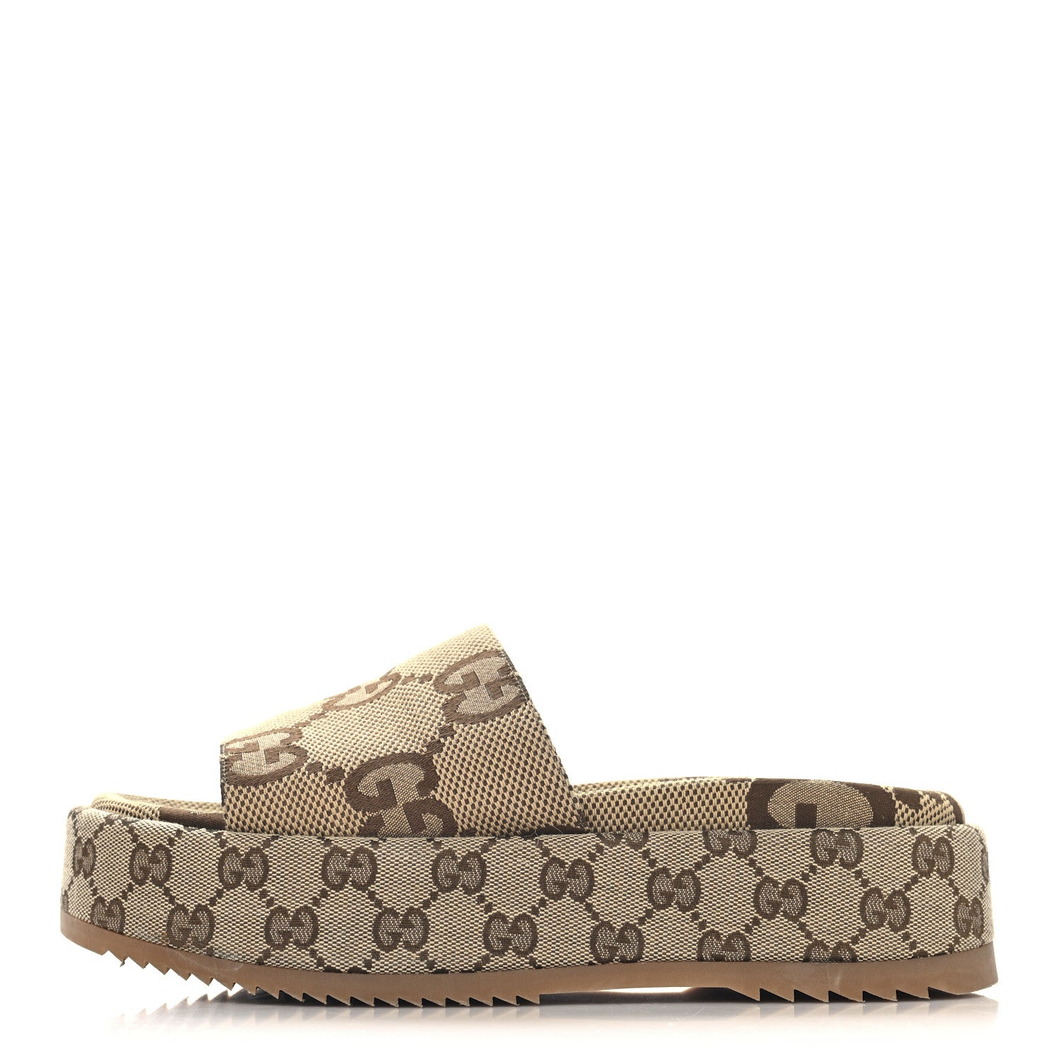 Gucci Monogram Maxi GG Angelina Platform 55mm Slide Sandals 38.5 Camel Ebony 1 of 9