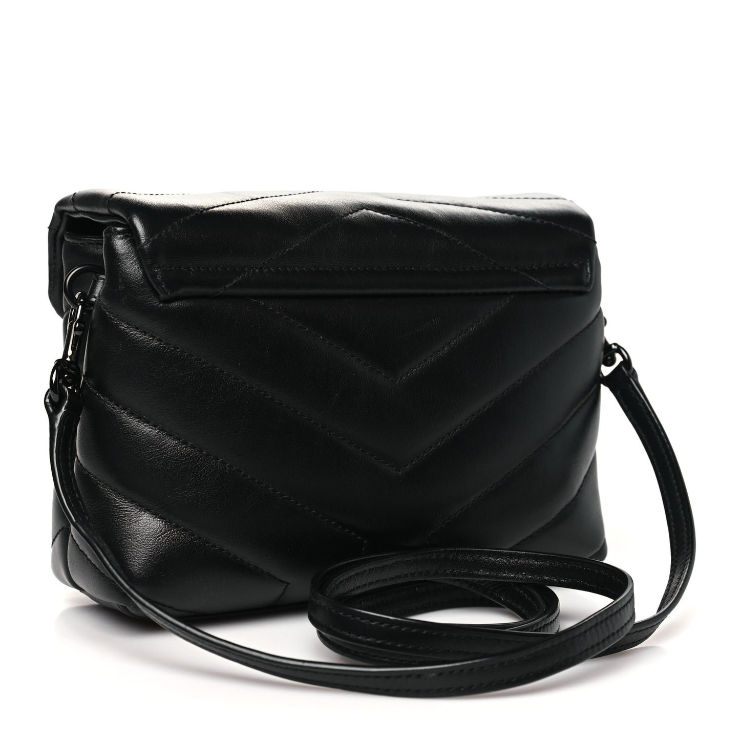 Calfskin Y Quilted Monogram Monochrome Toy Loulou Crossbody Bag Black