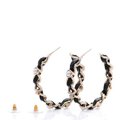 Chanel Lambskin Pearl CC Chain Hoop Earrings Gold Black 4 of 5