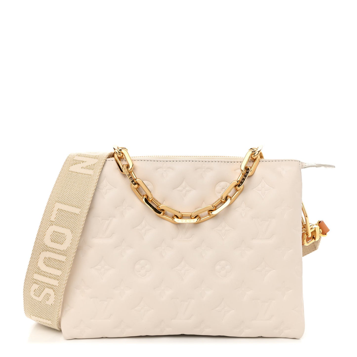 Lambskin Embossed Monogram Coussin PM Beige Cream