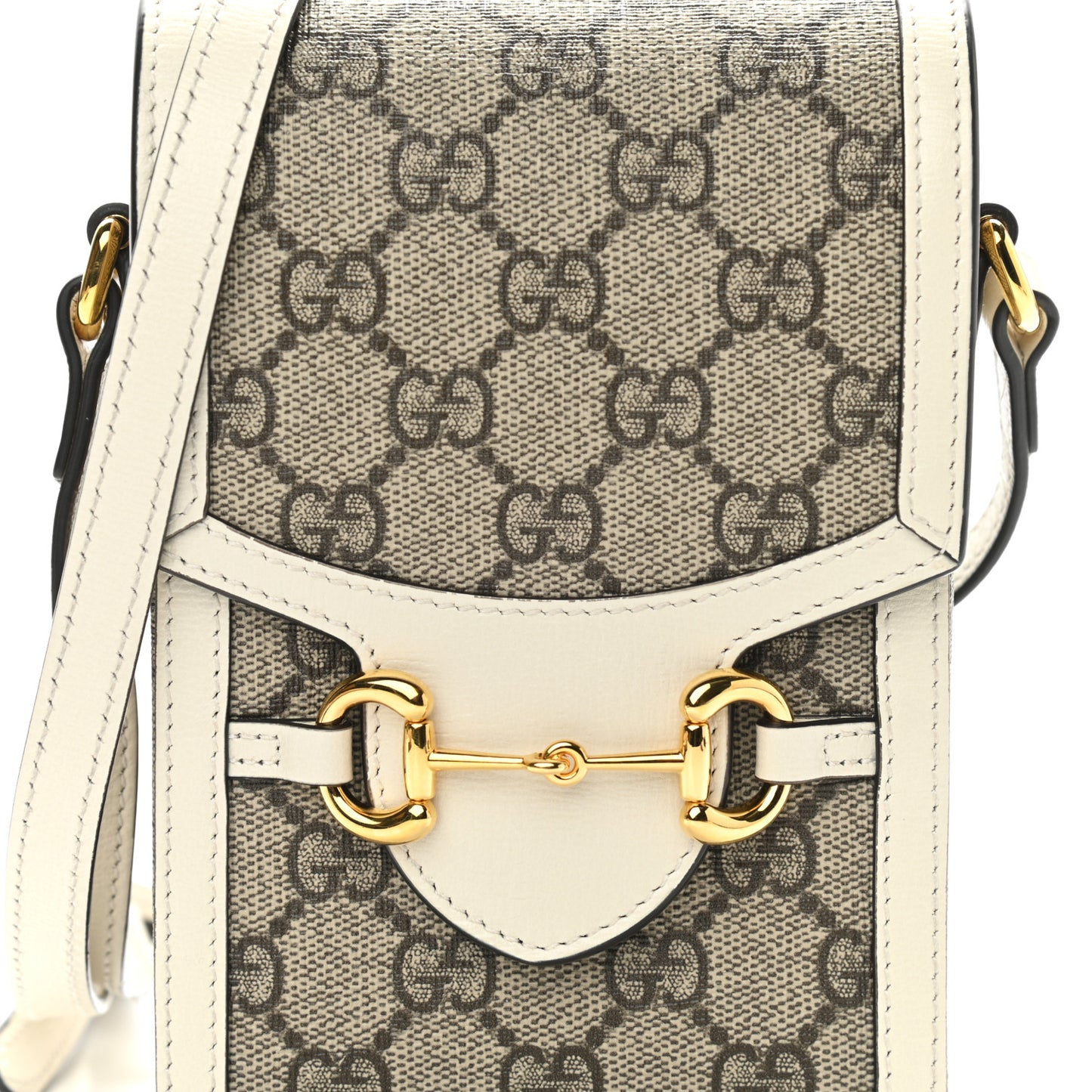 GG Supreme Monogram Azalea Calfskin Mini Horsebit 1955 Crossbody Bag Beige Ebony Mystic White