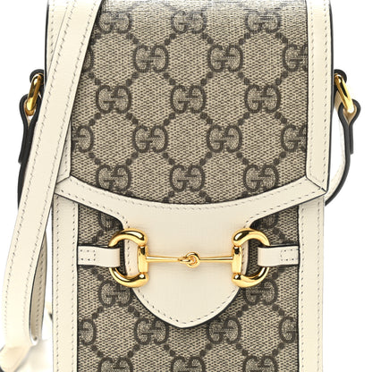 Gucci GG Supreme Monogram Azalea Calfskin Mini Horsebit 1955 Crossbody Bag Beige Ebony Mystic White 8 of 11