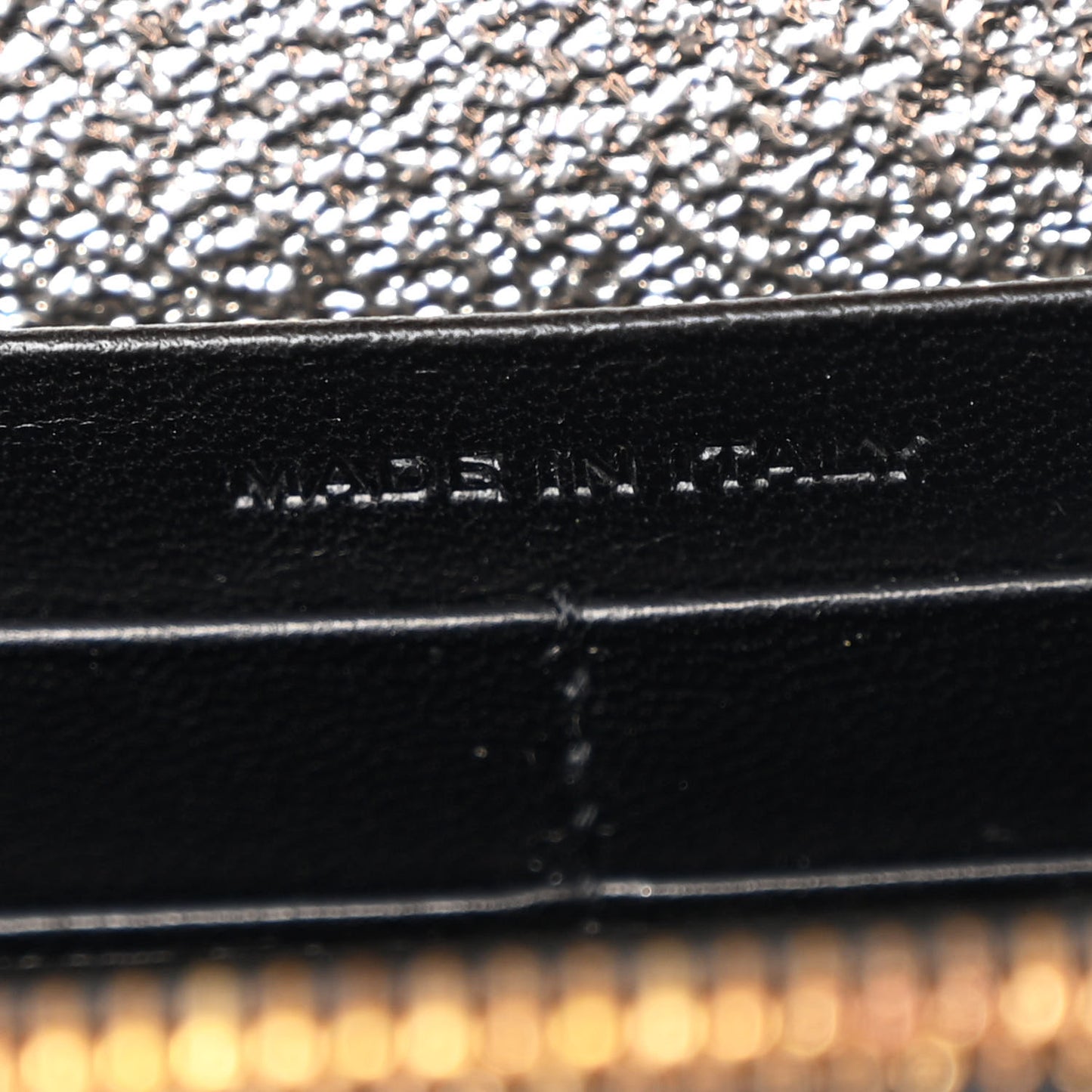 Metallic Grain De Poudre Matelasse Chevron Monogram Chain Wallet Gold