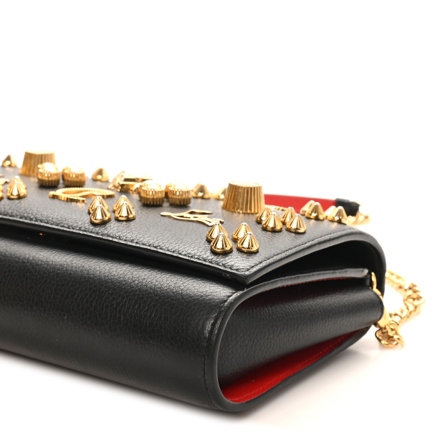 Christian Louboutin Calfskin Spikes Wallet On Chain Black 1879197