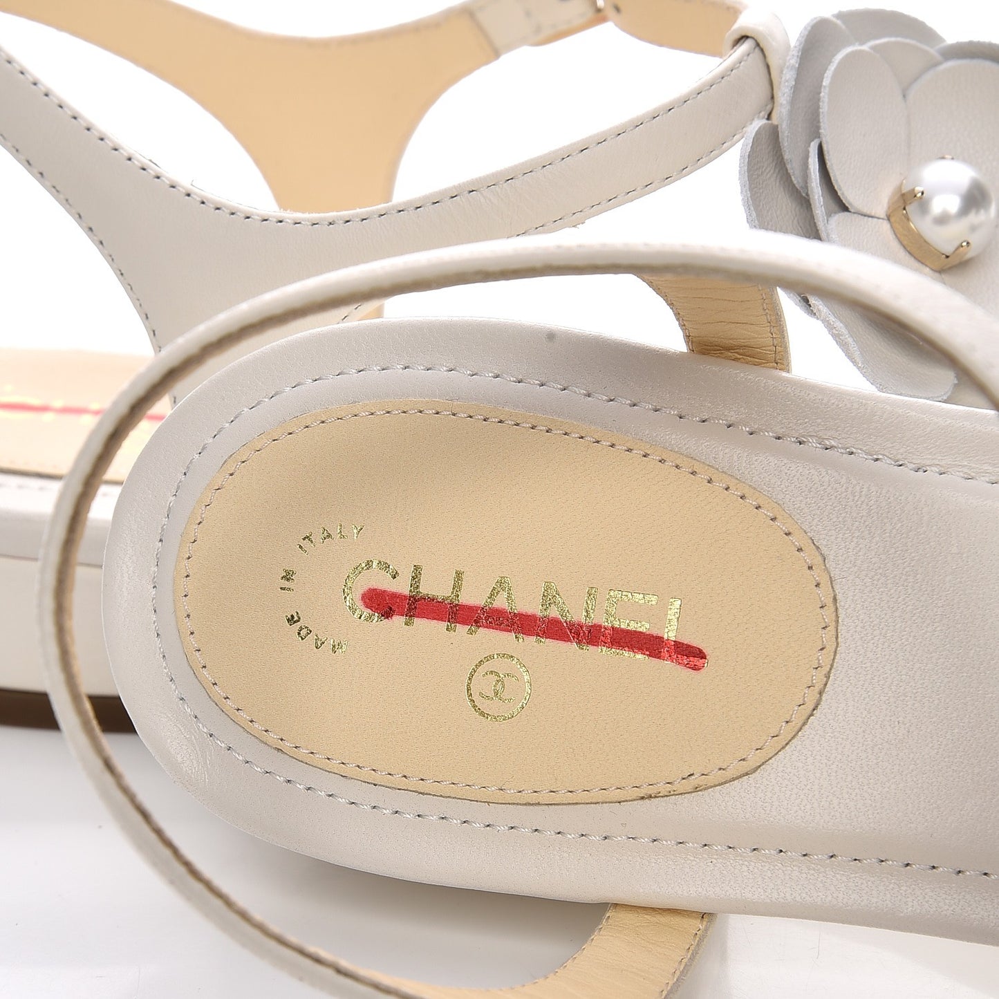 Lambskin Camellia Thong Sandals 37.5 White