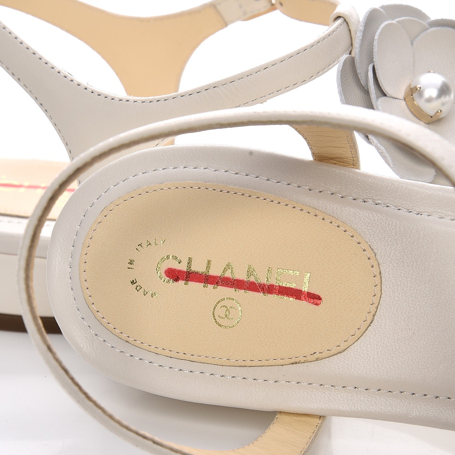 Chanel Lambskin Camellia Thong Sandals 37.5 White 9 of 11