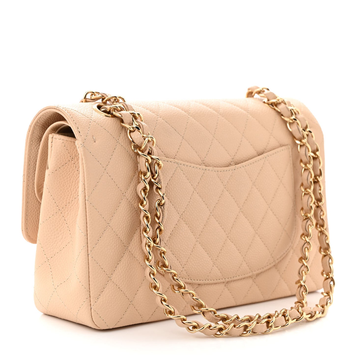 Caviar Quilted Medium Double Flap Beige
