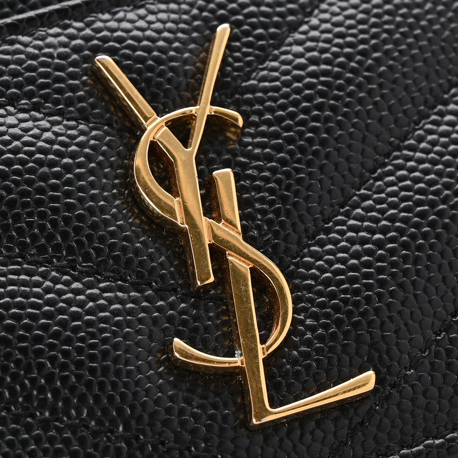 Saint Laurent Grain De Poudre Matelasse Chevron Monogram Credit Card Case Black 8 of 9