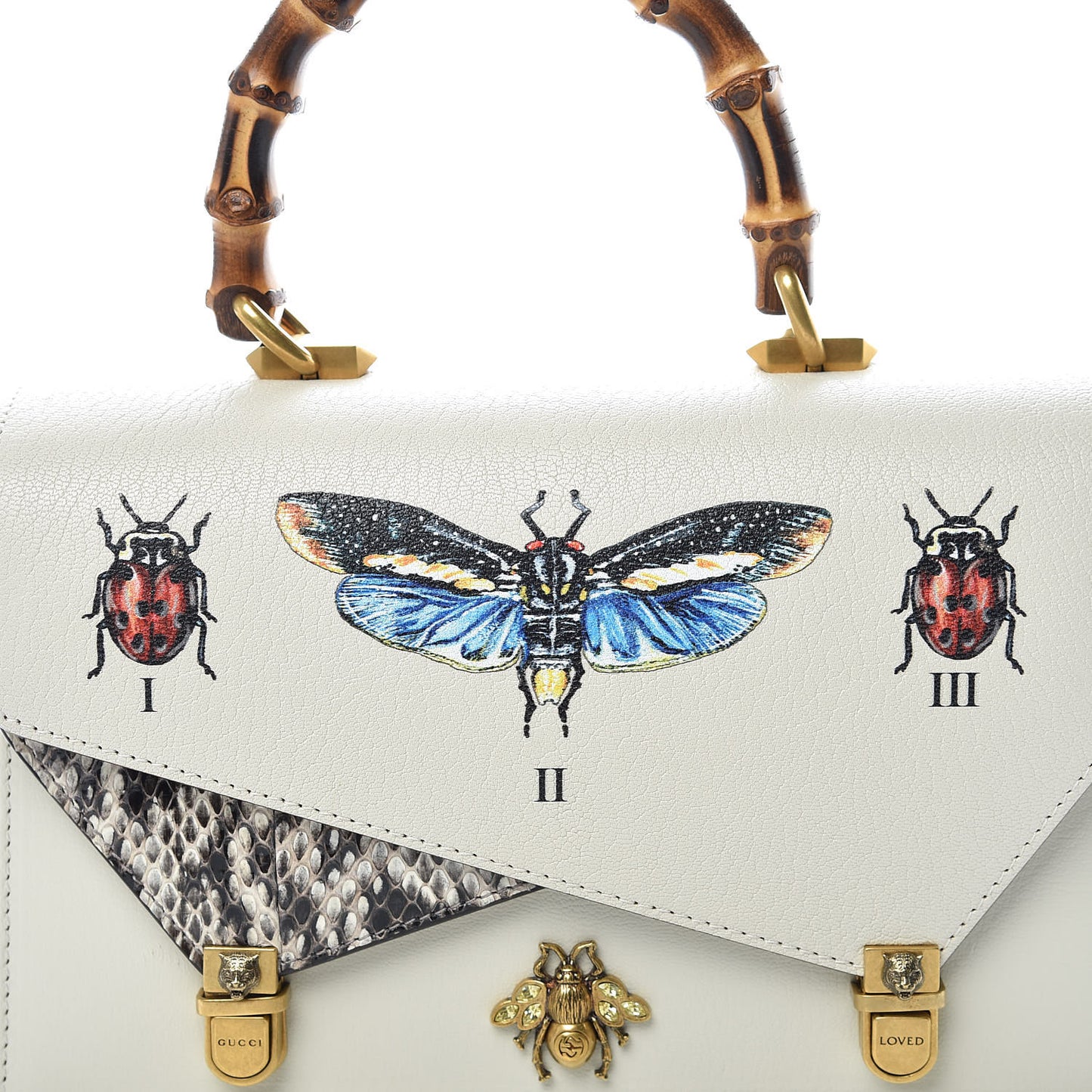 Calfskin Snakeskin Studded Small Ottilia Top Handle Bag White