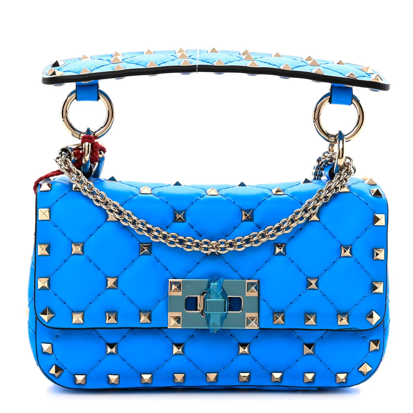 Calfskin Mini Rockstud Spike Shoulder Bag Azzurro Fluo
