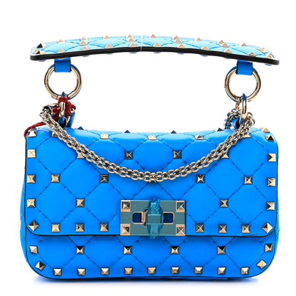 Valentino Garavani Calfskin Mini Rockstud Spike Shoulder Bag Azzurro Fluo 1 of 9