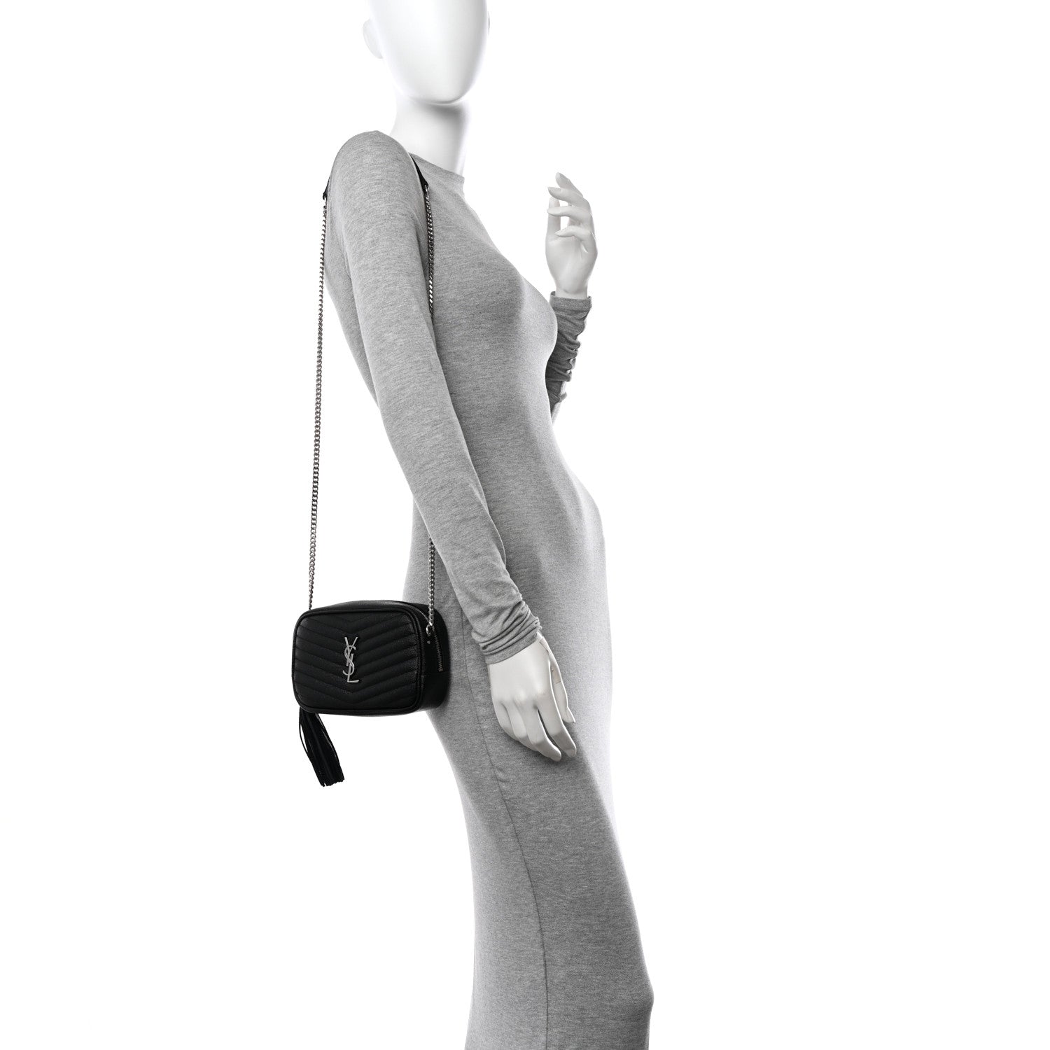 Saint Laurent Grain De Poudre Matelasse Monogram Mini Lou Camera Bag Black 2 of 11