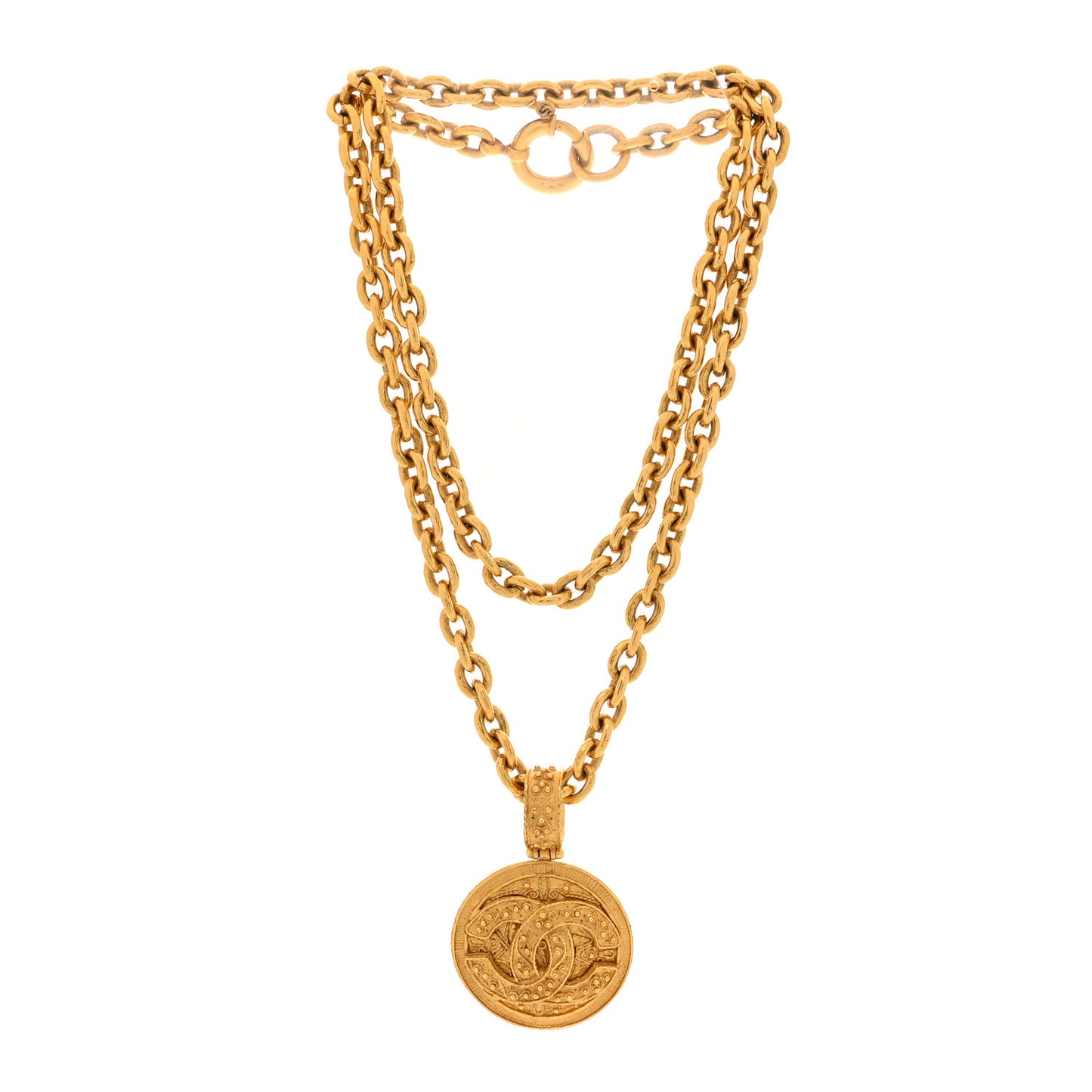CC Medallion Long Chain Necklace Gold