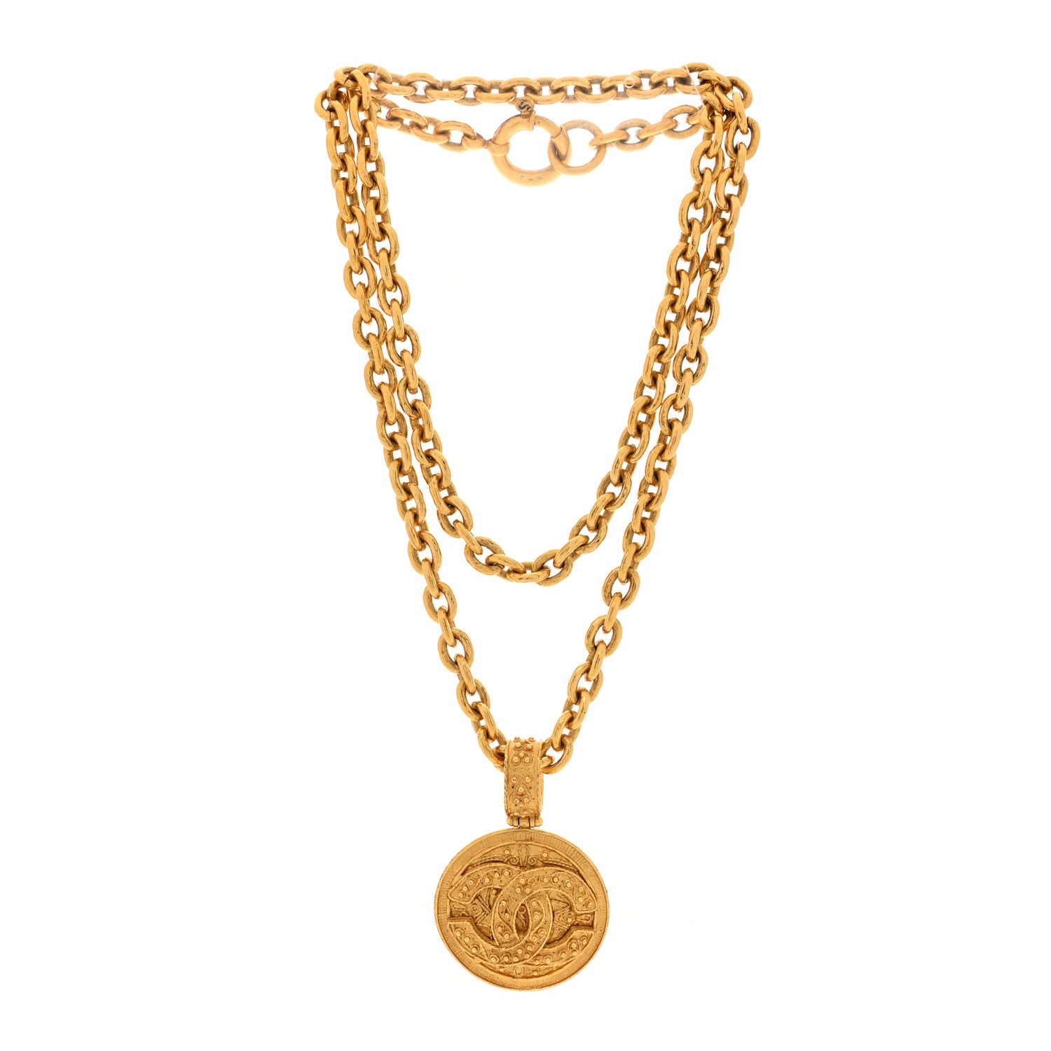 Chanel CC Medallion Long Chain Necklace Gold 3 of 6