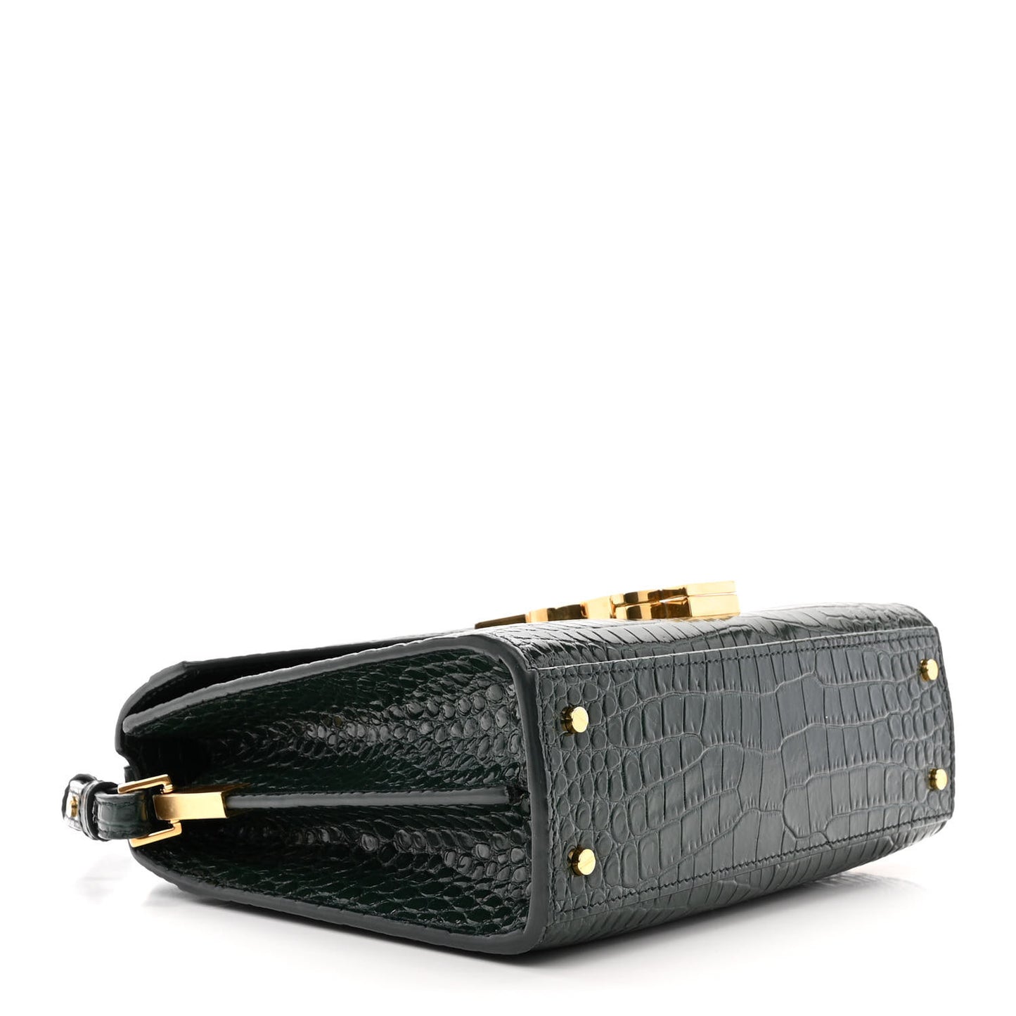 Calfskin Crocodile Embossed Mini Classic Monogram Cassandra Top Handle Green