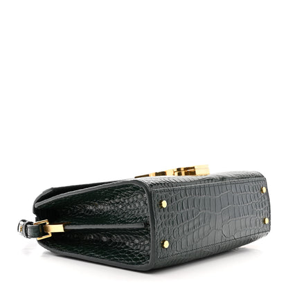 Saint Laurent Calfskin Crocodile Embossed Mini Classic Monogram Cassandra Top Handle Green 4 of 9