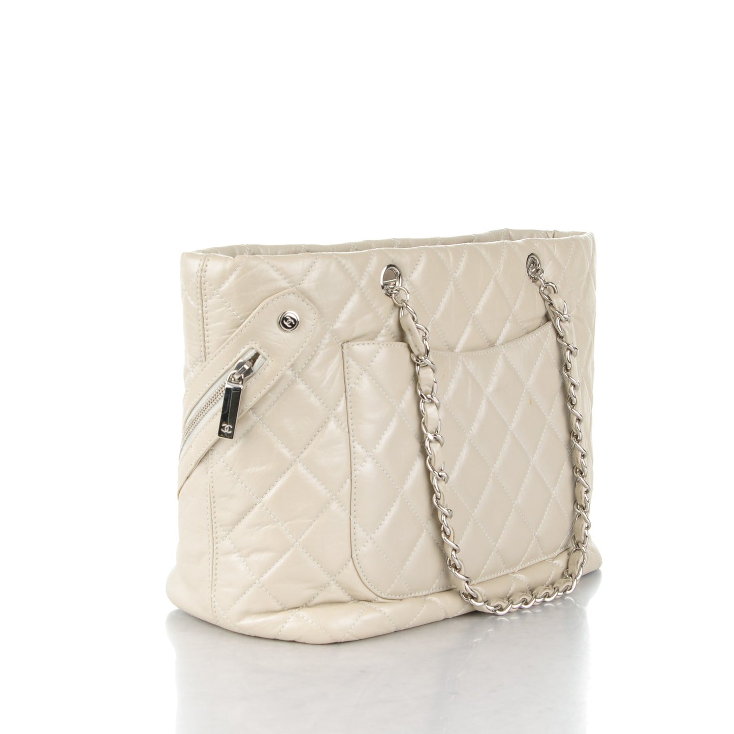 Aged Calfskin Quilted Large Cotton Club Tote Pearl
