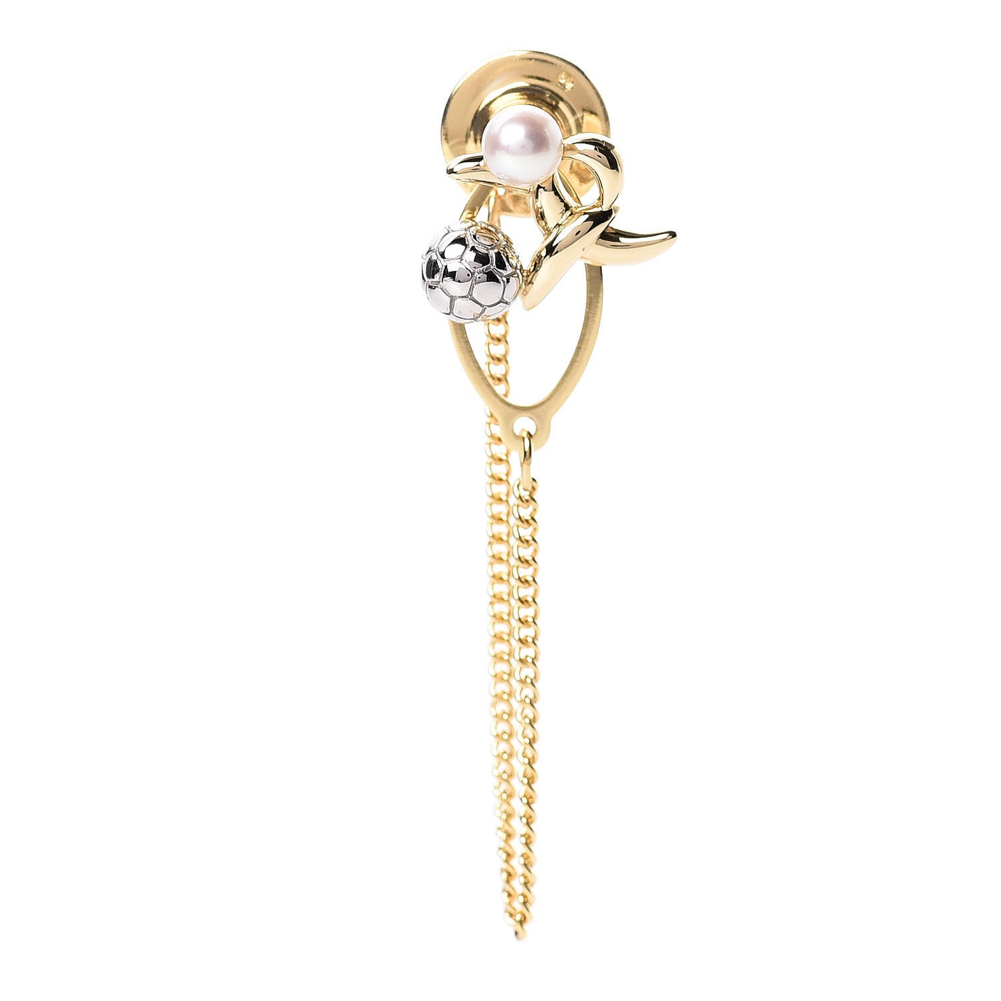 18K Yellow Gold Platinum Akoya Pearl 4.5mm Soccer Ball Tie Tack