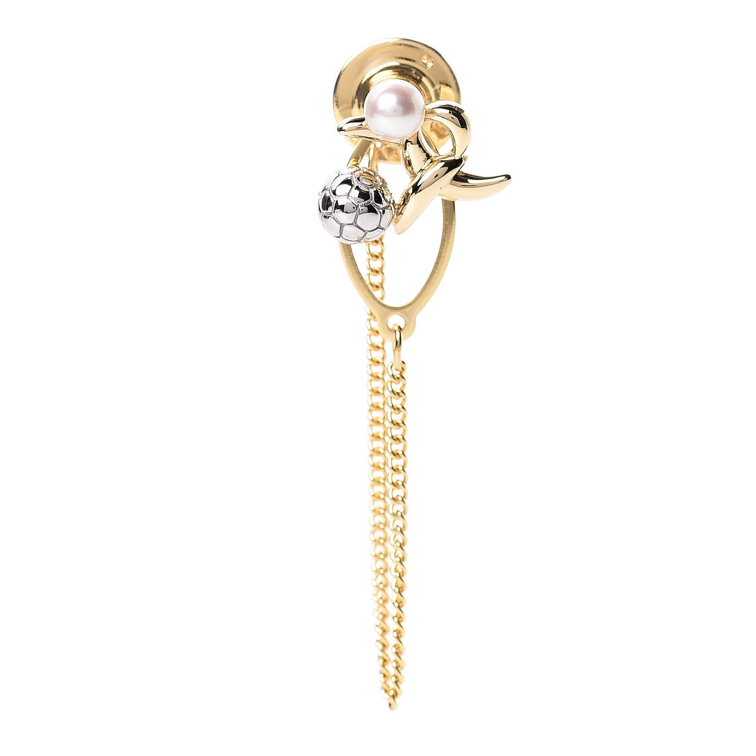 Mikimoto 18K Yellow Gold Platinum Akoya Pearl 4.5mm Soccer Ball Tie Tack 1 of 6