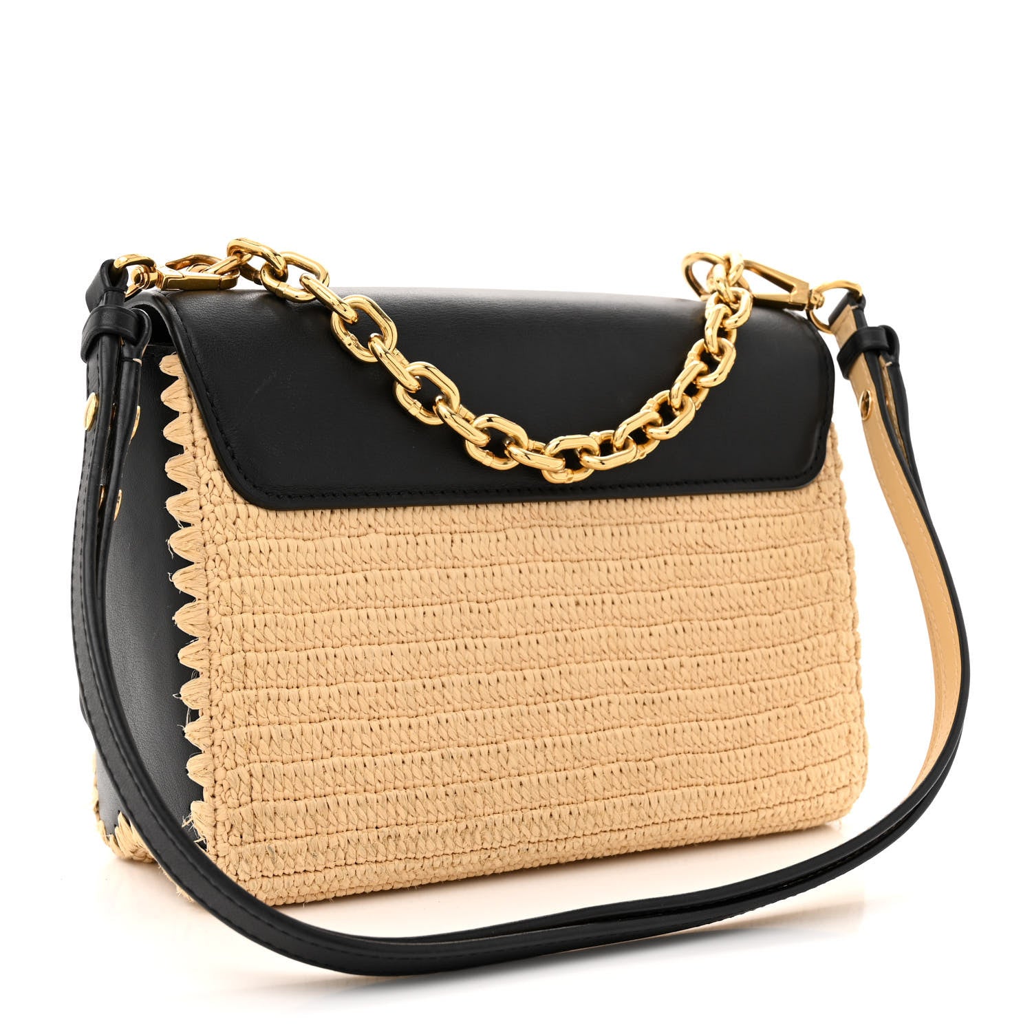 Louis Vuitton Calfskin Raffia Twist Shoulder Bag MM Black 3 of 14