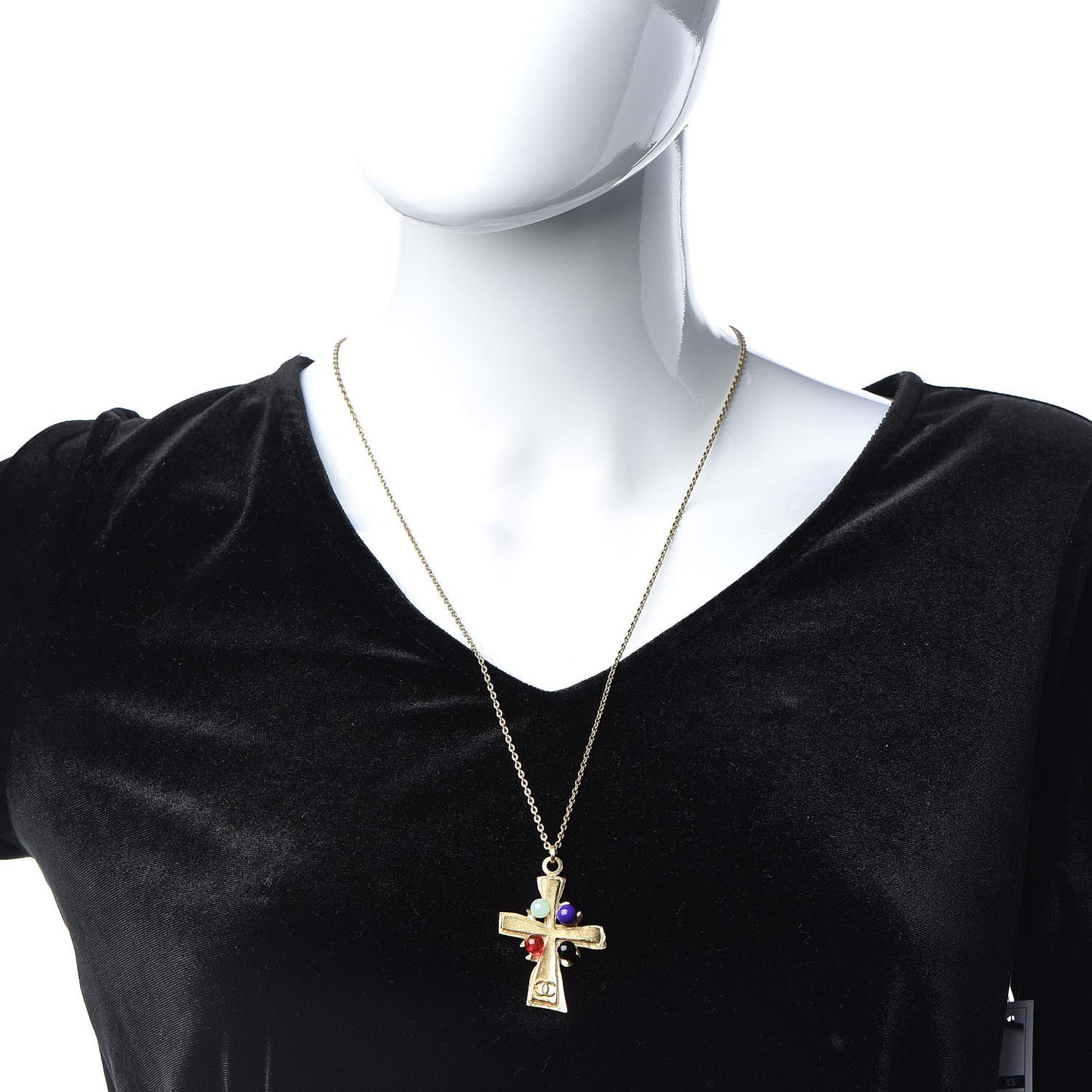 Gripoix CC Cross Pendant Necklace Gold