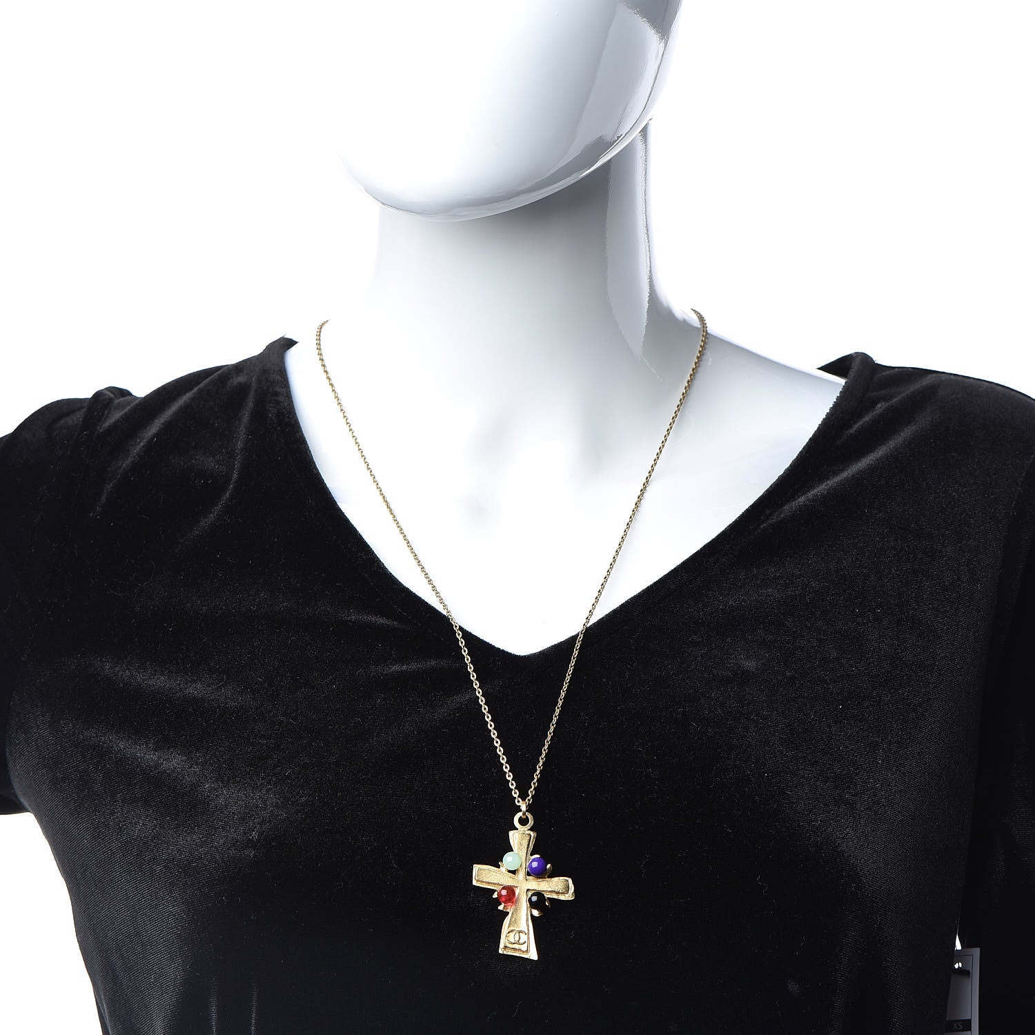 Chanel Gripoix CC Cross Pendant Necklace Gold 2 of 6
