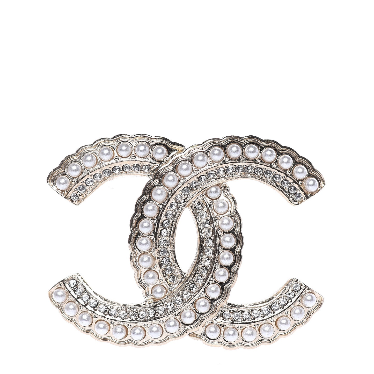 Pearl Crystal Queen of France CC Brooch Gold