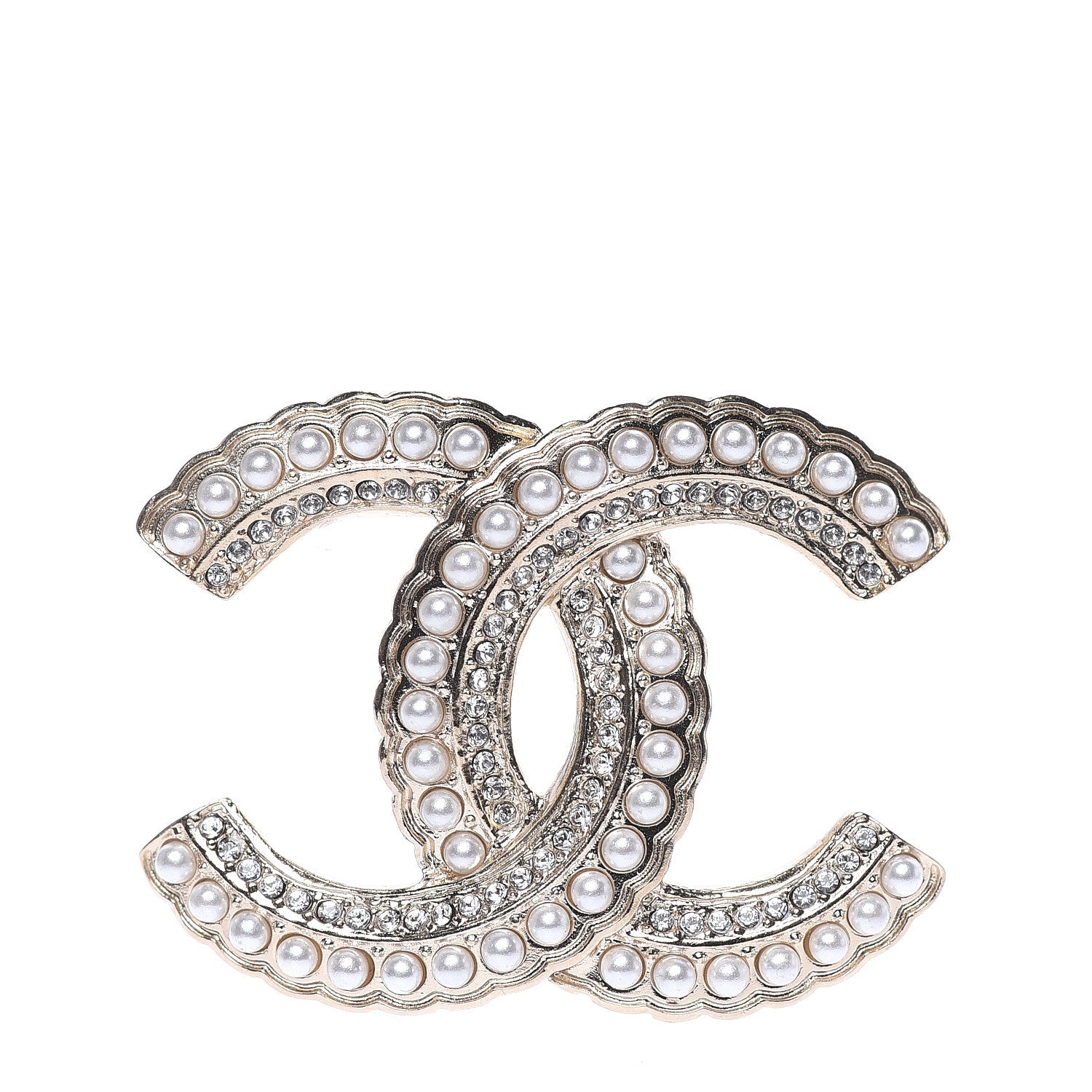 Chanel Pearl Crystal Queen of France CC Brooch Gold 1 of 5