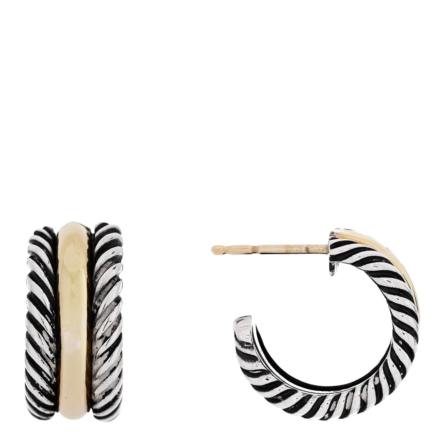 David Yurman DAVID YURMAN Sterling Silver 14K Yellow Gold 16mm Cable Classics Hoop Earrings 1 of 4