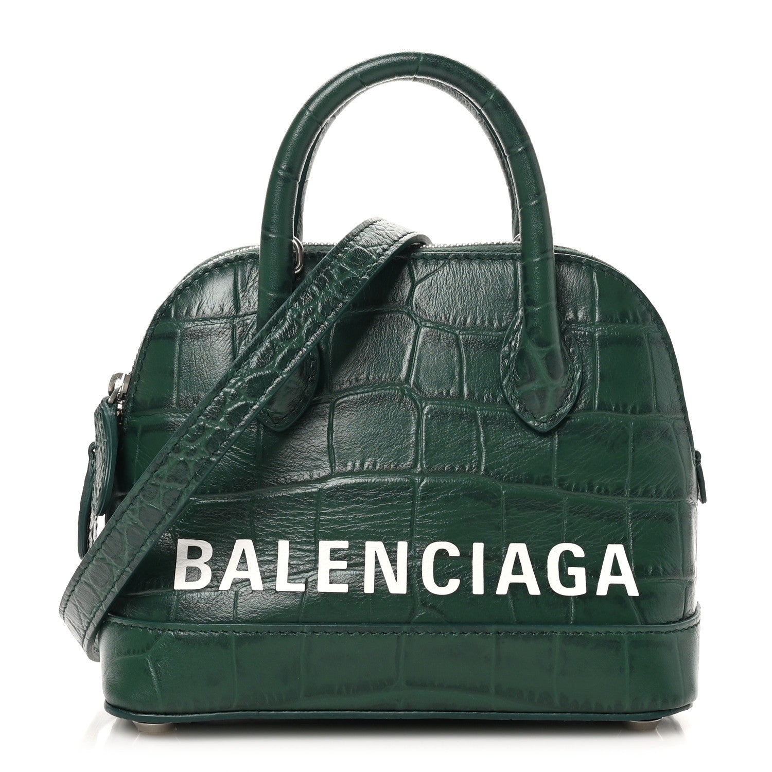 Balenciaga Calfskin Logo Crocodile Embossed XXS Ville Top Handle Bag Green White 1 of 10