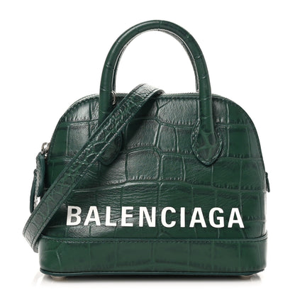 Balenciaga Calfskin Logo Crocodile Embossed XXS Ville Top Handle Bag Green White 1 of 10
