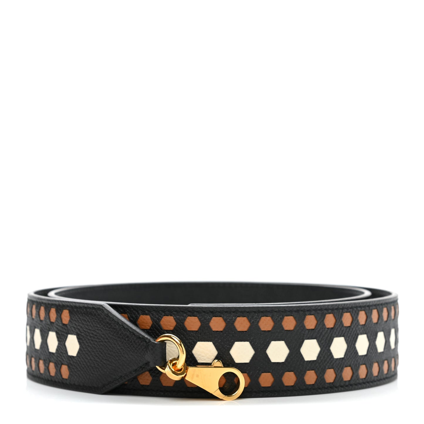 Epsom 40mm Hexagone Tressage Shoulder Strap Black Craie Gold
