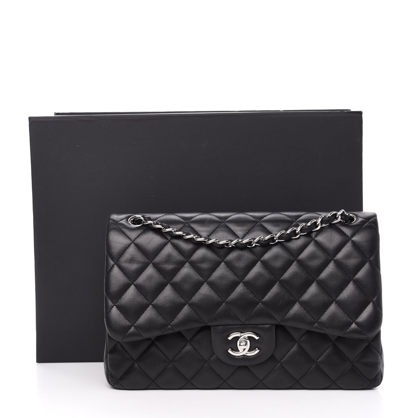 Lambskin Quilted Jumbo Double Flap Black