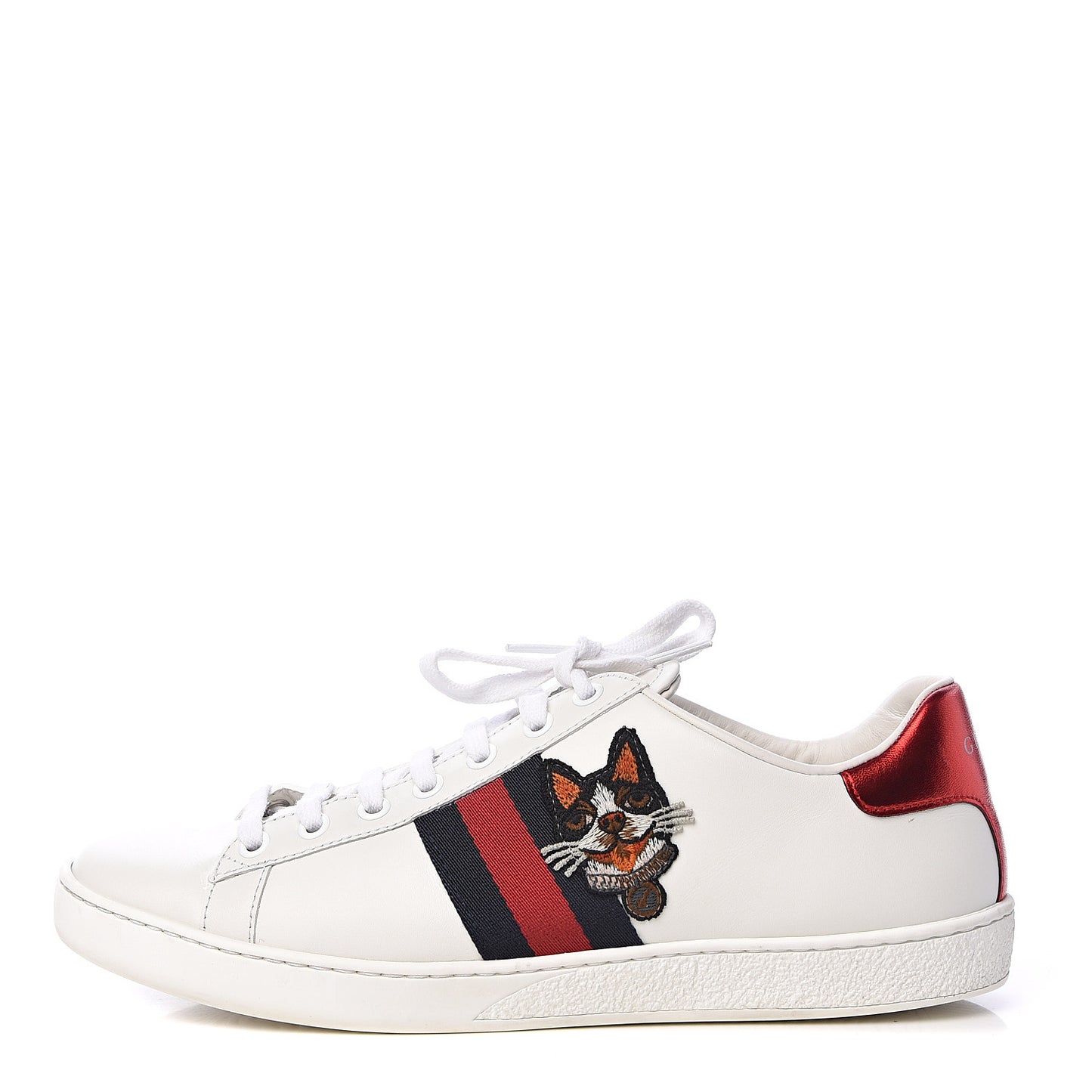 Calfskin Web Bosco Embroidered Ace Sneakers 38.5 White Green