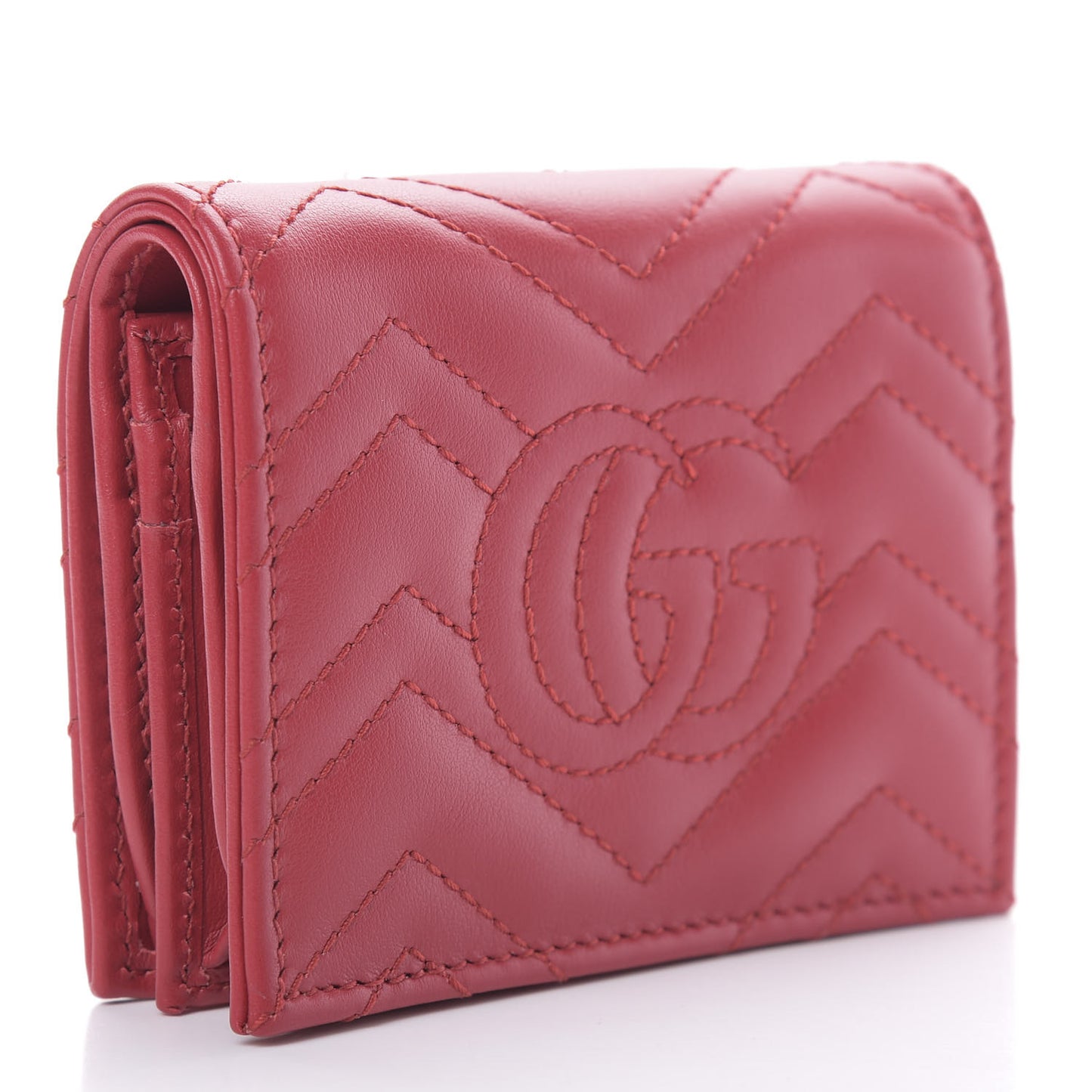 Calfskin Matelasse GG Marmont Card Case Wallet Hibiscus Red