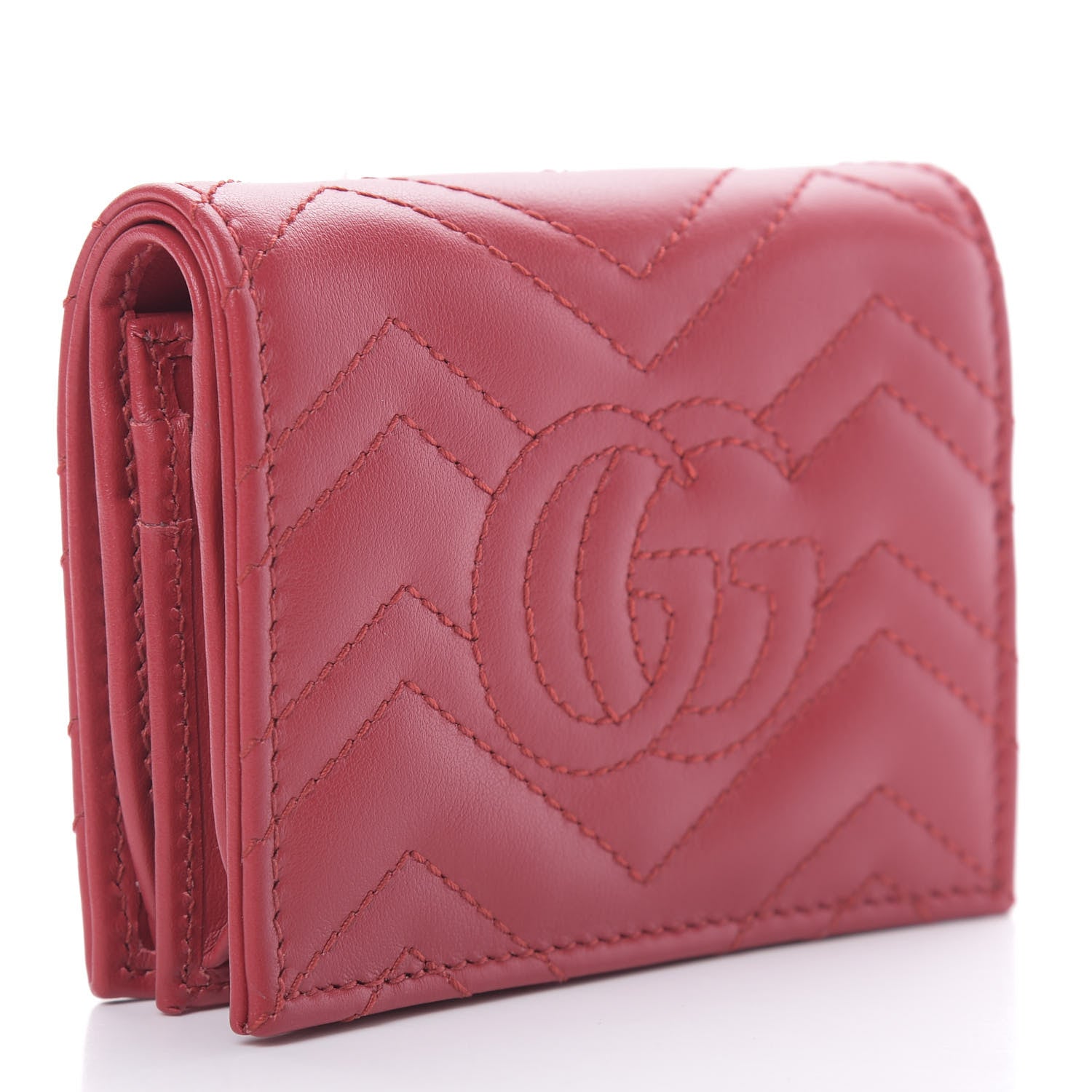 Gucci Calfskin Matelasse GG Marmont Card Case Wallet Hibiscus Red 3 of 8